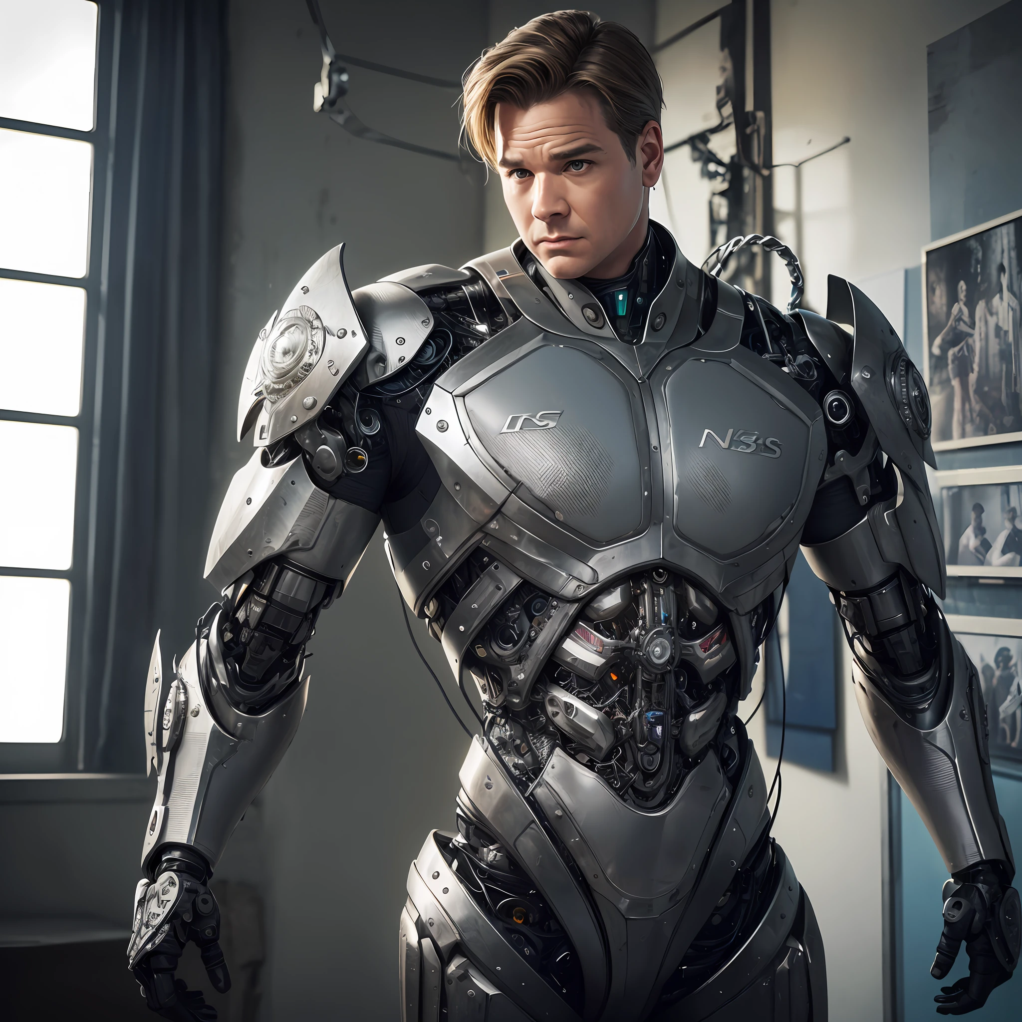 NCIS, actor, Michael Weatherly, 独奏, The whole body is made of metal, (A cyborg:1.1), ([tail | Detailed wire]:1.3), (intricate detail), HDR, (intricate detail, hyper-detail:1.2), Cinematic Frame, vignette, in the center, “Hyper-realistic textures," "Exact Details,” “Realistic still life,” “Realistic portraits,” “Realistic landscapes."