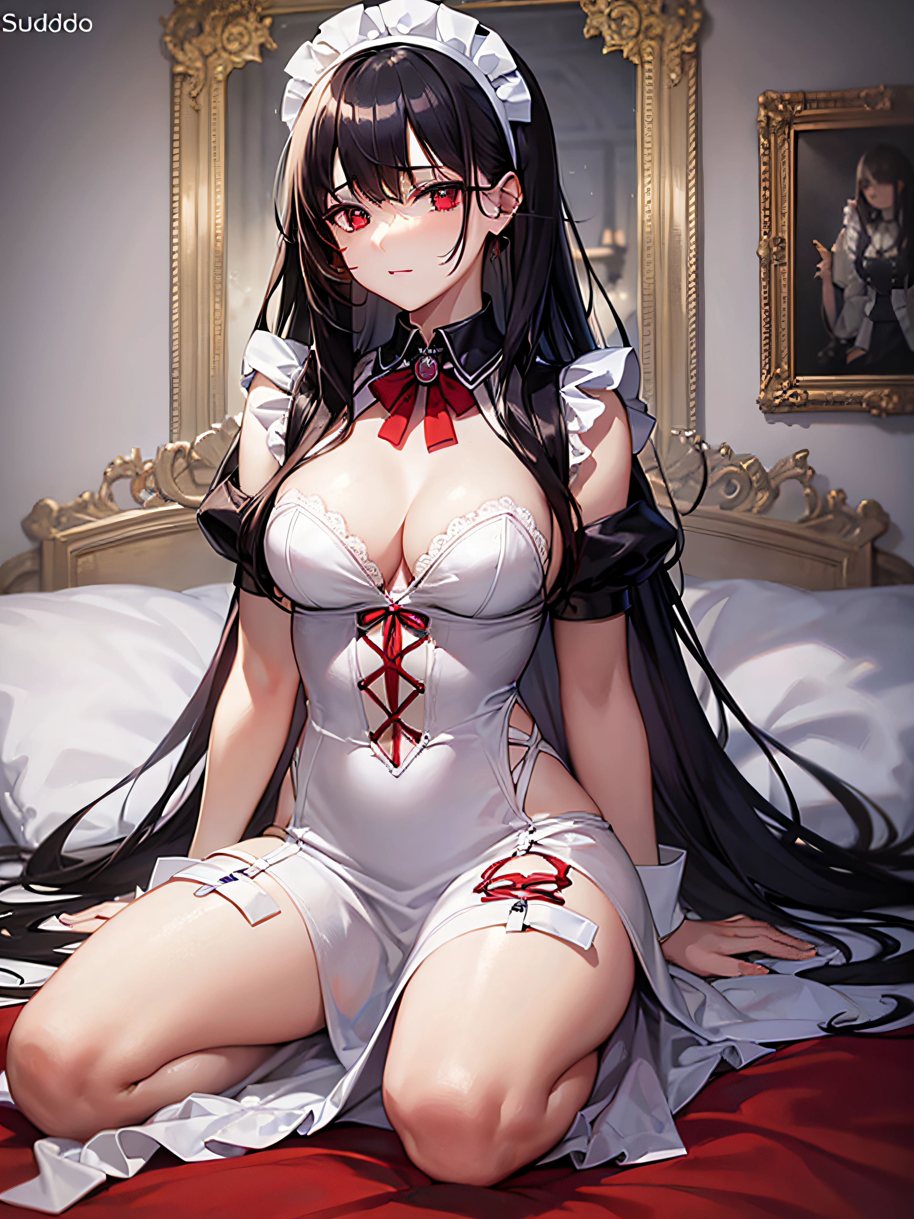 Dark hair,long hair,Red eyes,nuda,maid clothes.Collars for dogs,,,on the bed, slaves,rut,aphrodisiac,a Pretty,soio,restraints
