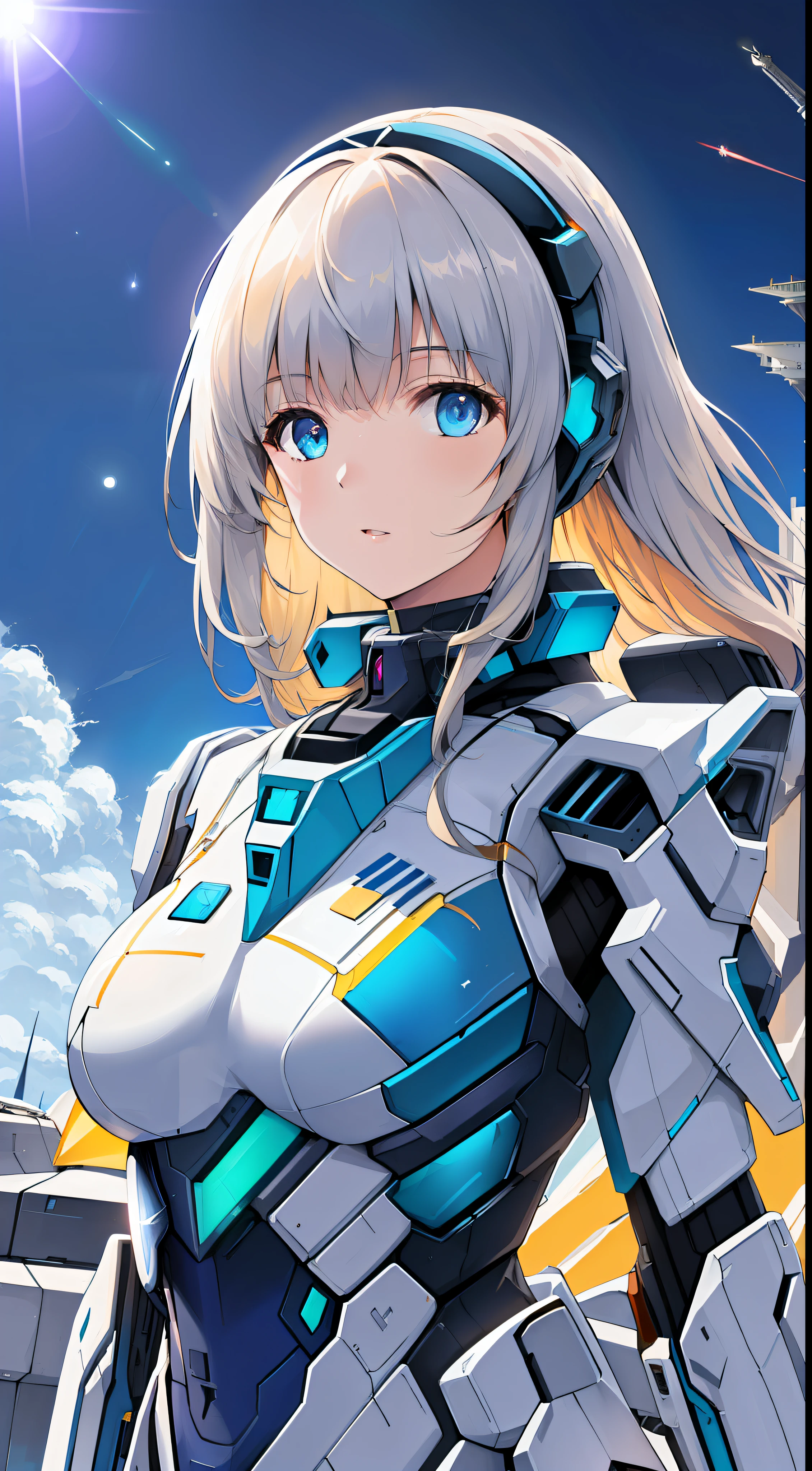 (space ship as background),(ultra high res, realistic, blue sky, photon mapping, radiosity:1.3), science fiction,  fantasy,

[:a girl, (white and blue mech suit:1.2), upper body:0.2]

sheg, beautiful woman, best quality, ultra high res, 8K, masterpiece, sharp focus,  clear gaze