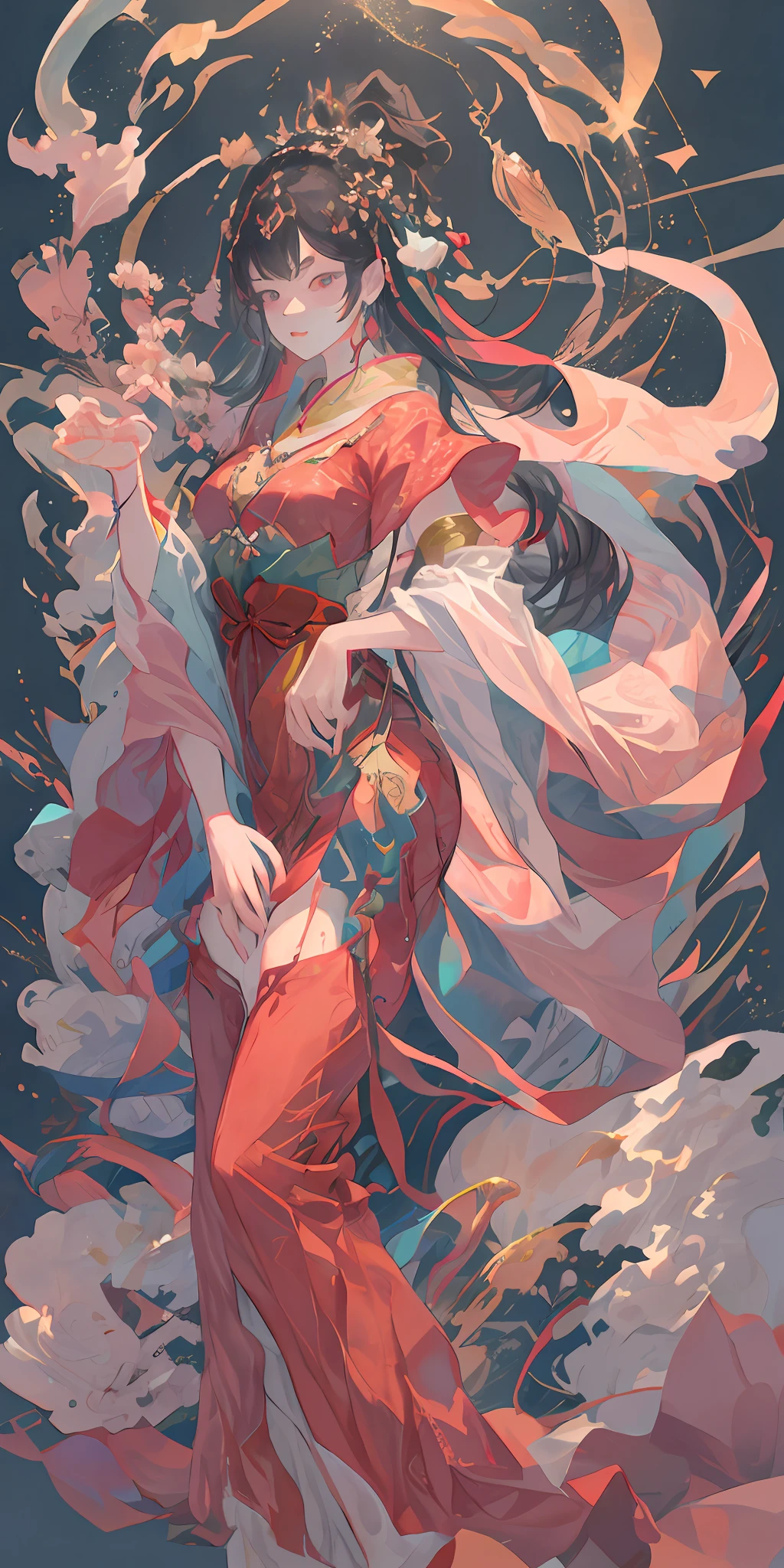 A beautiful girl in ancient China, aloof temperament, rose red long dress, huge plum blossoms, standing under a tree, sunshine, clear face, masterpiece, super detailed, epic composition, high quality, highest quality, 4k --v 6