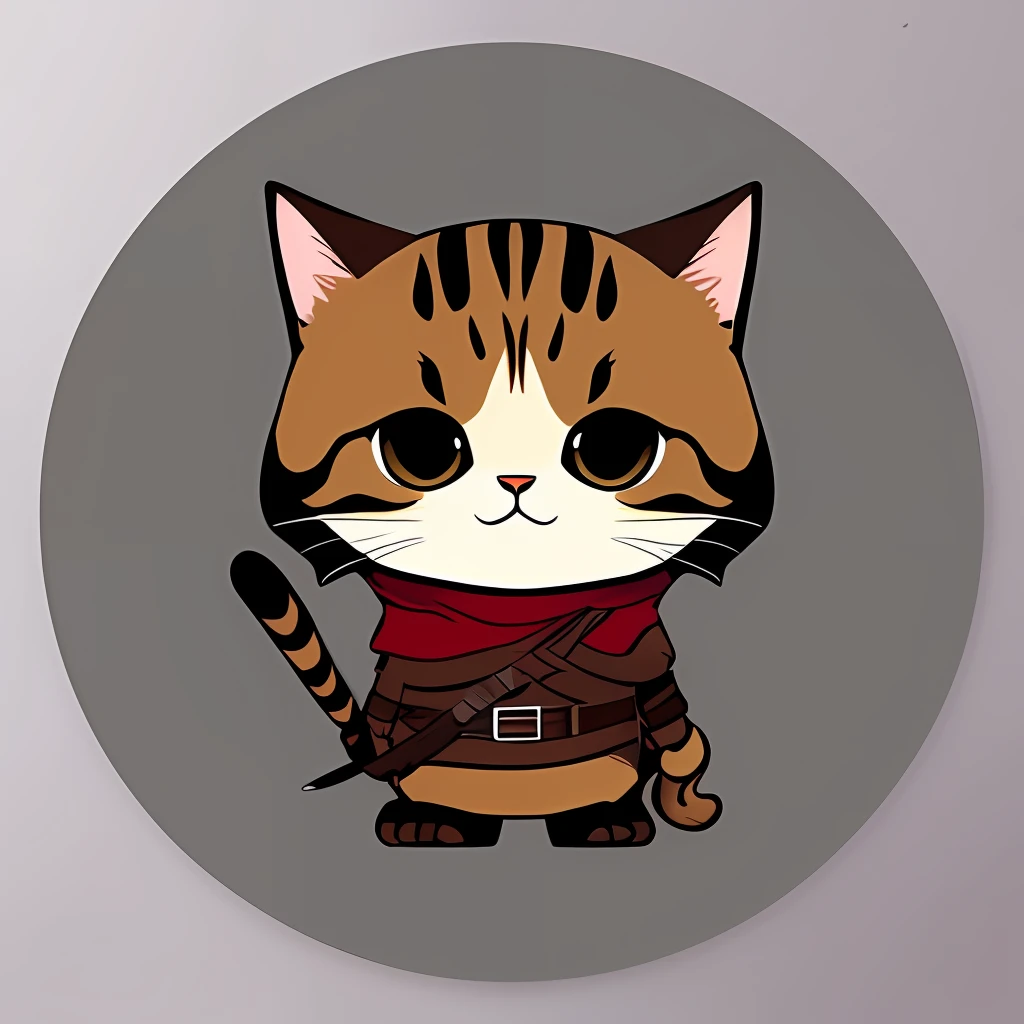 cute cartoon sticker of a cat dressed as an fantasy rogue