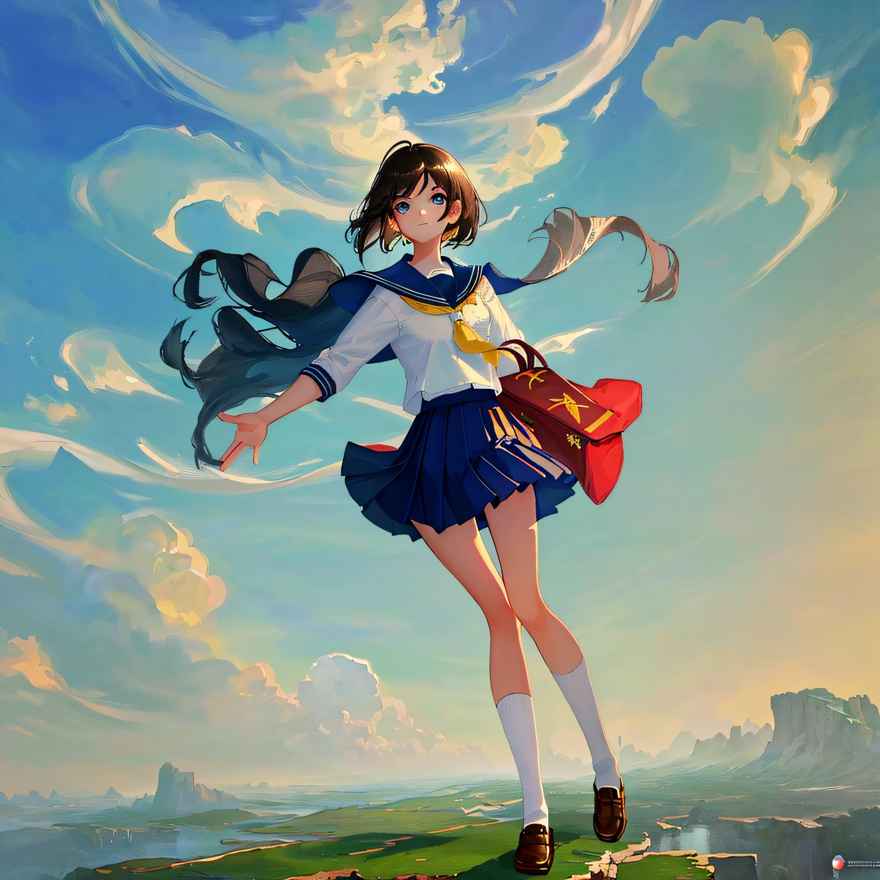 1girl, solo,(best quality),(masterpiece:1.1), full body, looking_at_viewer, dynamic angle, school uniform, cute, clear facial skin, --auto