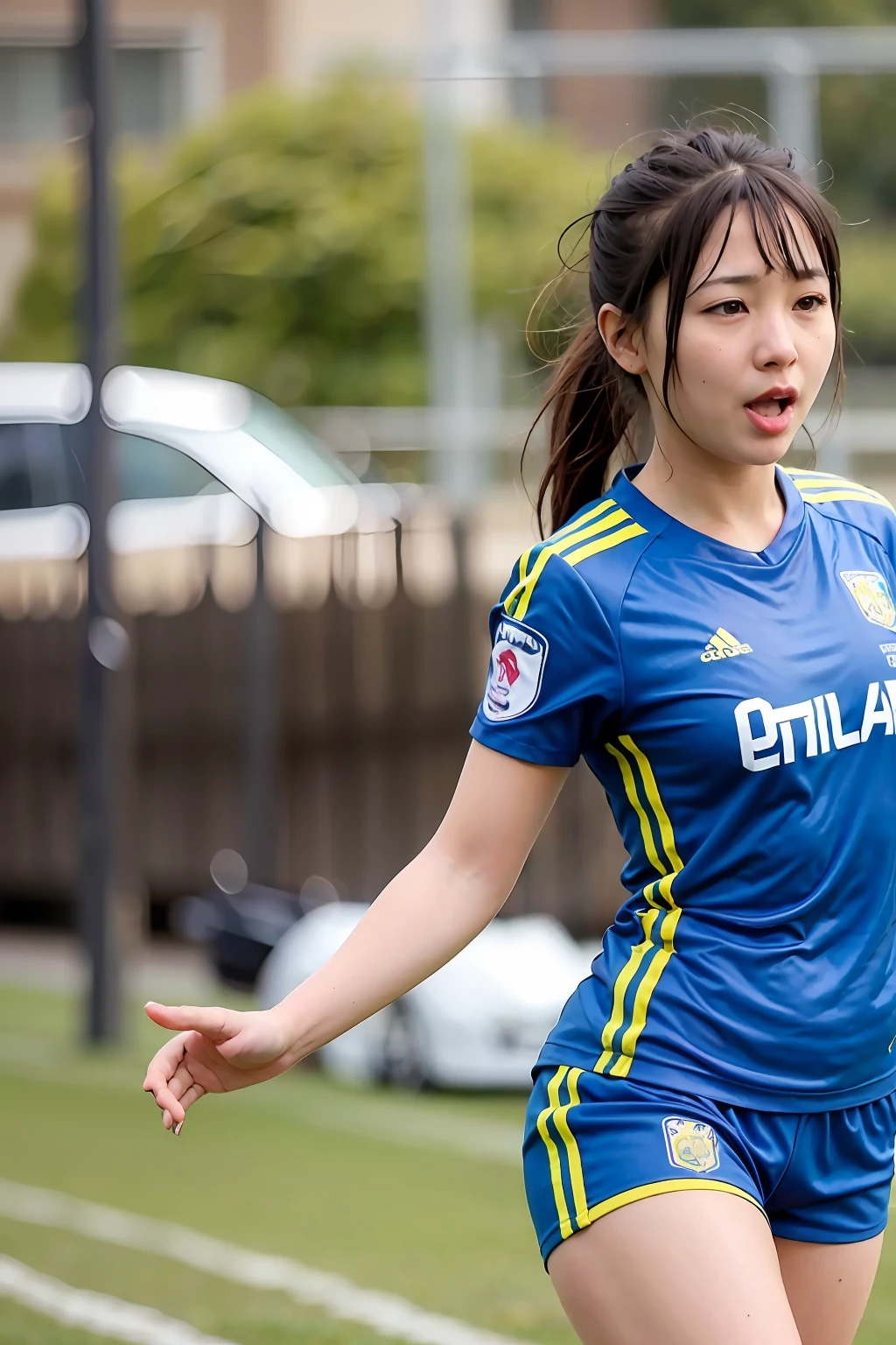 wearing soccer_uniform:1.3,Burst breasts