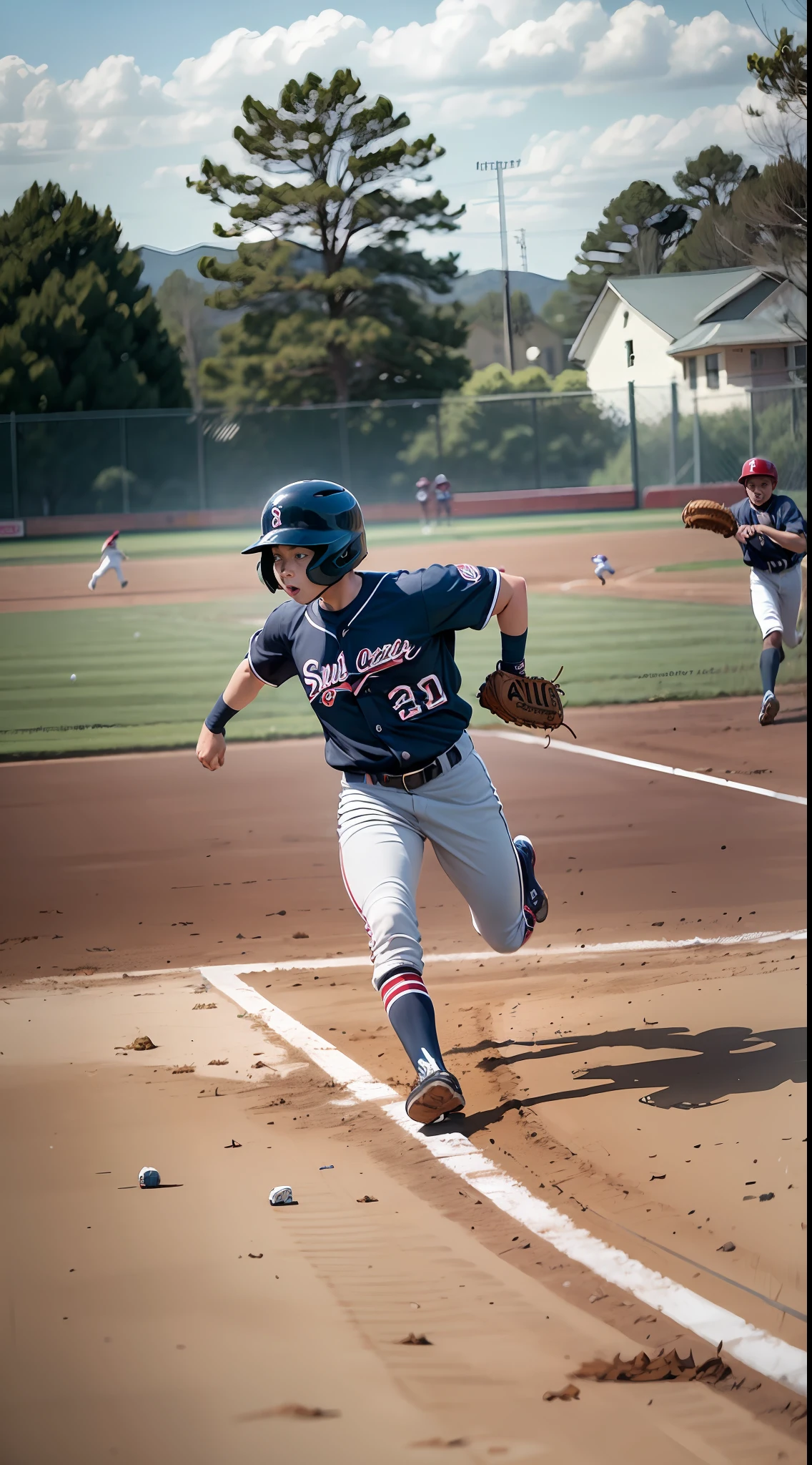a car rushing across a Little League baseball field, in Sanford, kids playing baseball on the field, running from the car