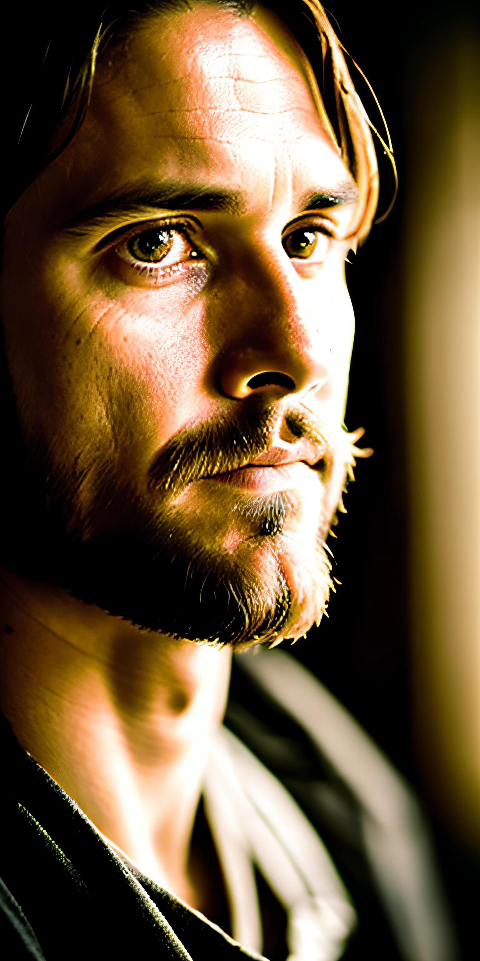 portrait of Jesus, cinematic lighting, depth of field, bokeh, realism, photorealistic, hyperrealism, professional photography, uhd, dslr, hdr