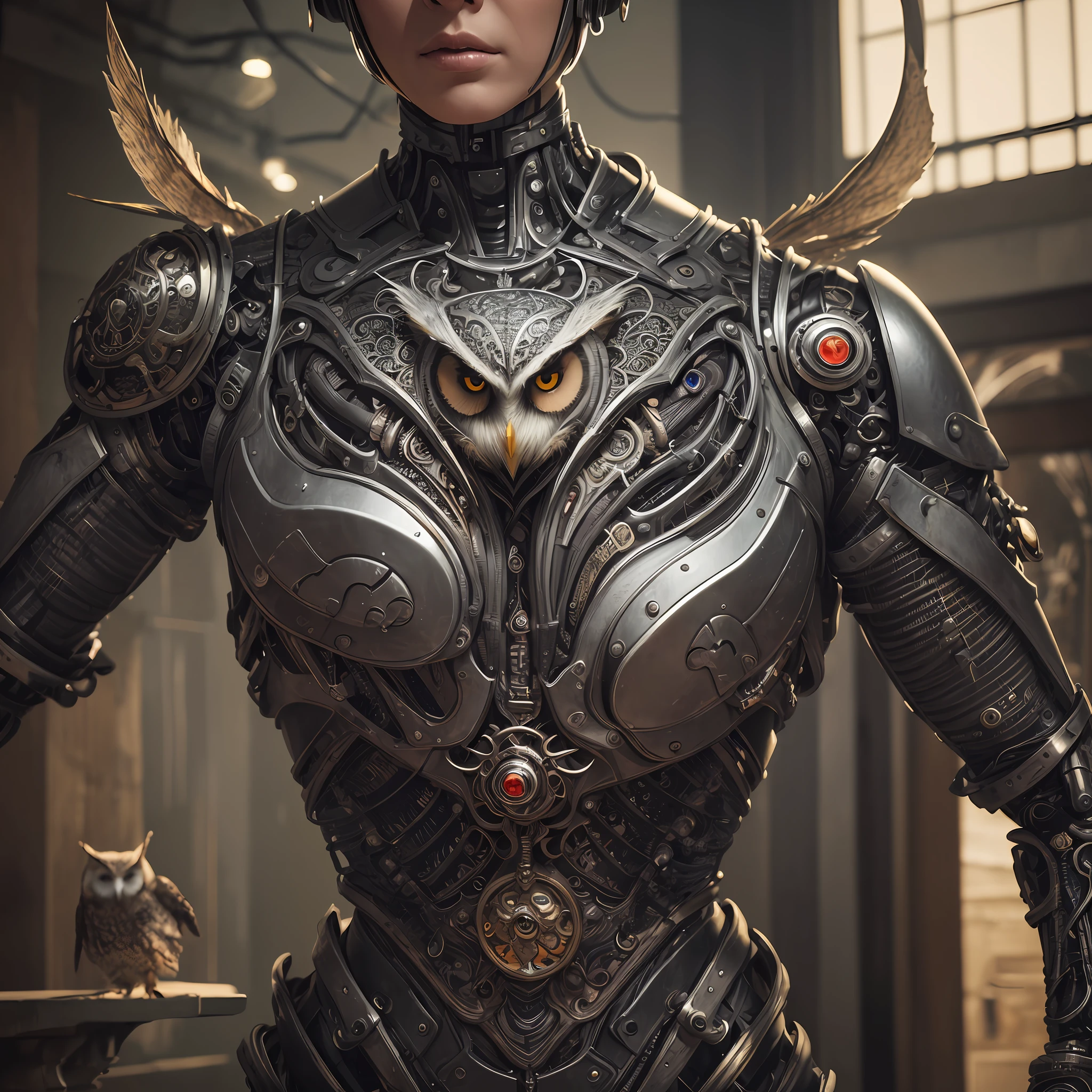mutant, pixie+goblin+owl, 独奏, The whole body is made of metal, (A cyborg:1.1), ([tail | Detailed wire]:1.3), (intricate detail), HDR, (intricate detail, hyper-detail:1.2), Cinematic Frame, vignette, in the center, “Hyper-realistic textures," "Exact Details,” “Realistic still life,” “Realistic portraits,” “Realistic landscapes."