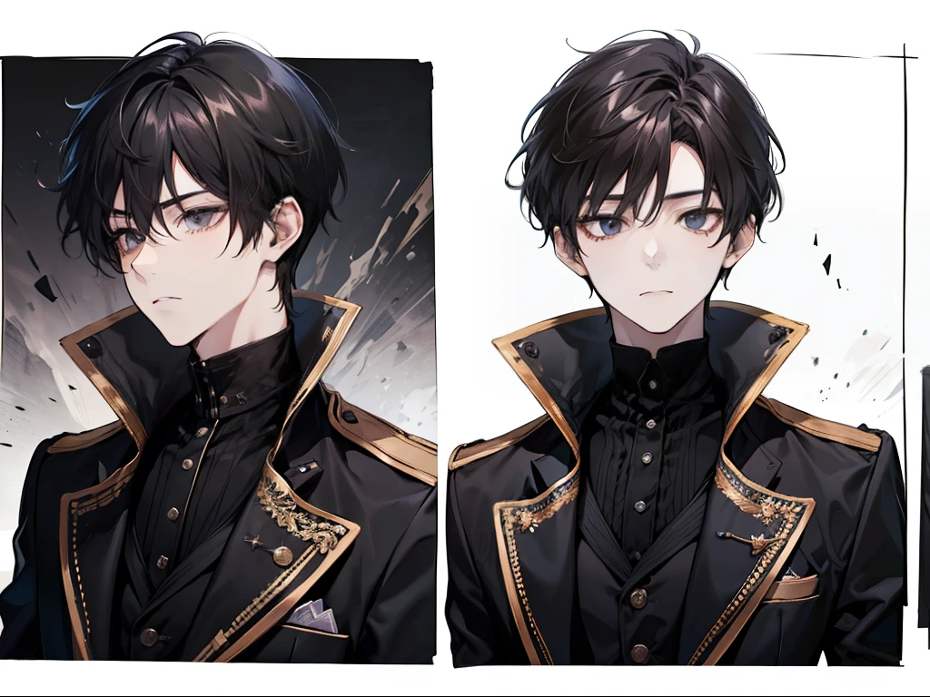 A guy,with short black hair,black clothes,Handsome looking,The expression is serious