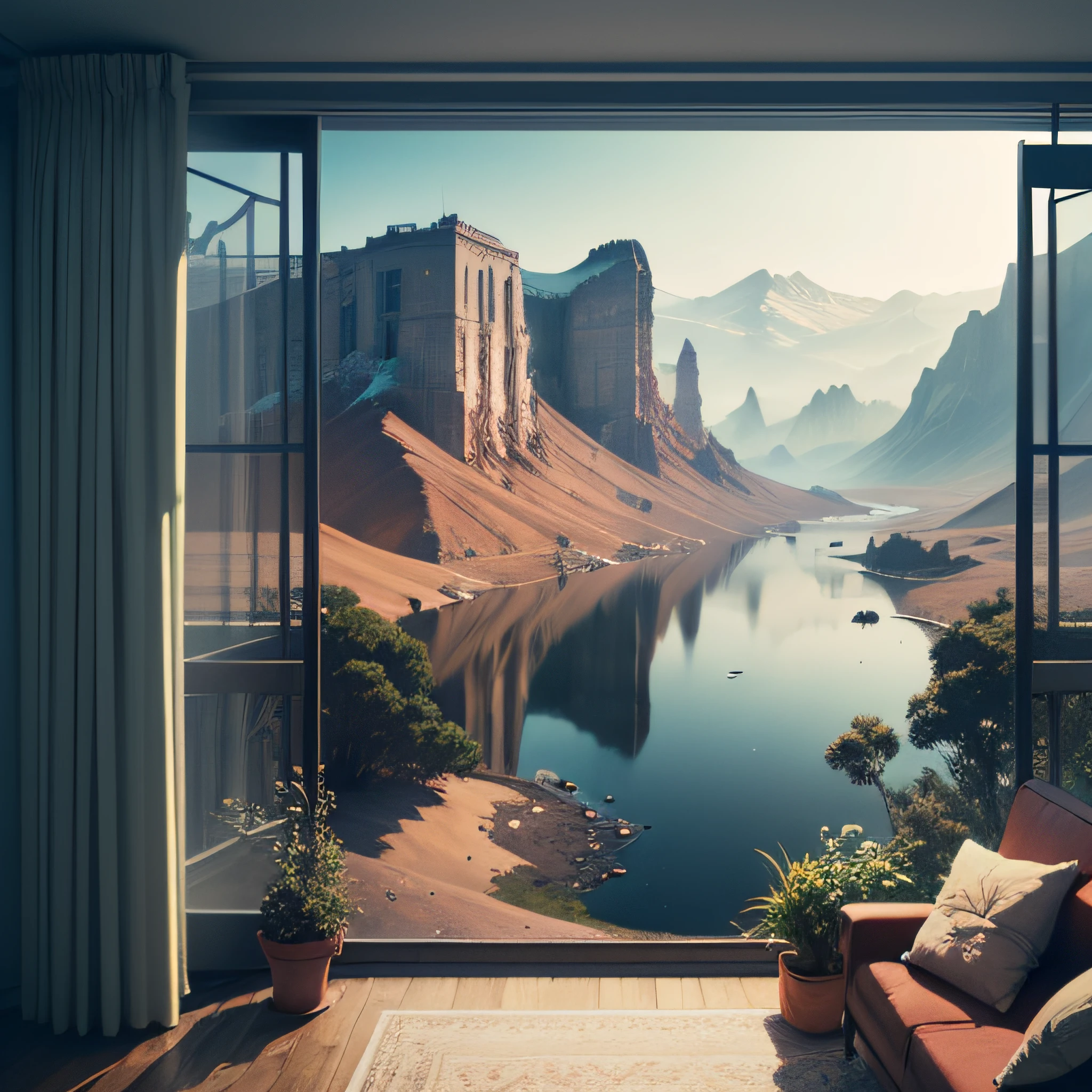 landspace,view,The landscape, the vastness, the grandeur,The landscape, the vastness, the grandeur, conductive ink, from the famous director Wes Anderson, mysterious atmosphere