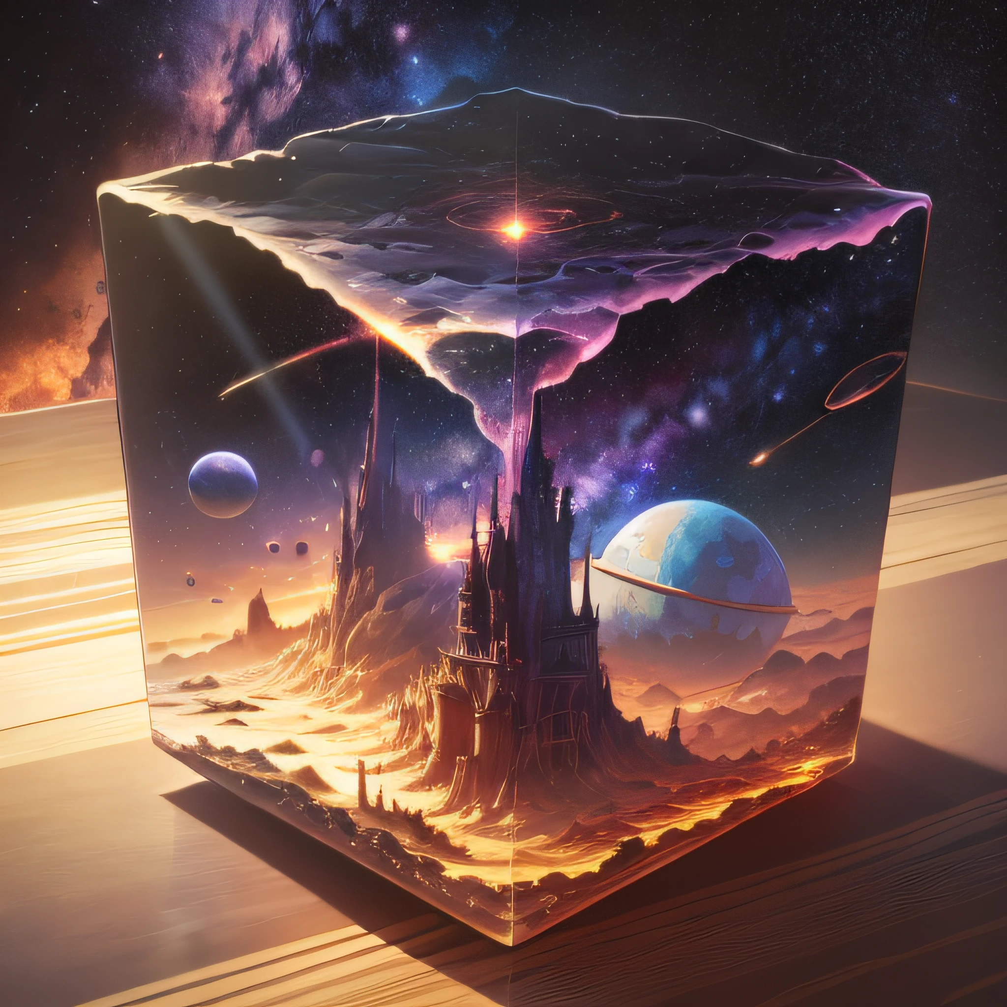 Space-time artificial intelligence scenery，Vast landscape，cinematic light，insanely detailed and intricate, ultra realistis, Super detailed, Ideal polyhedron,High Contrast, Plasma Globe