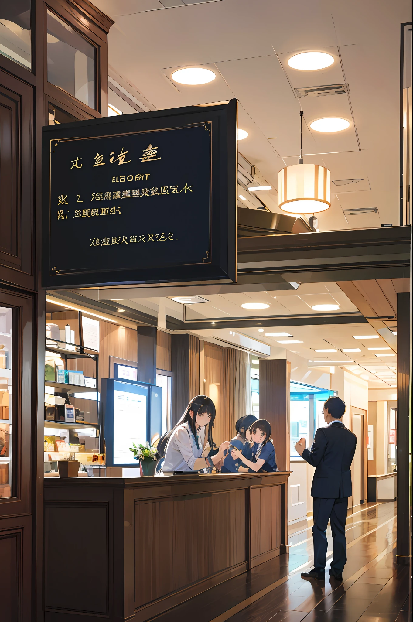 Small hotel reception , Guests were furious because of the power outage 。 The girl at the front desk and the lobby manager kept bowing and apologizing 。