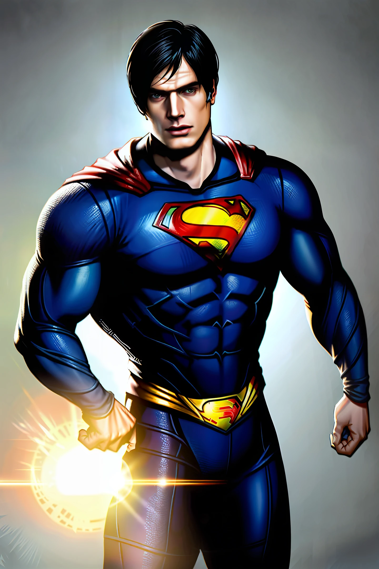 Generate me an image that joins the 3 versions of Superman in illustration (christopher reeves, brandon routh e henri cavill)