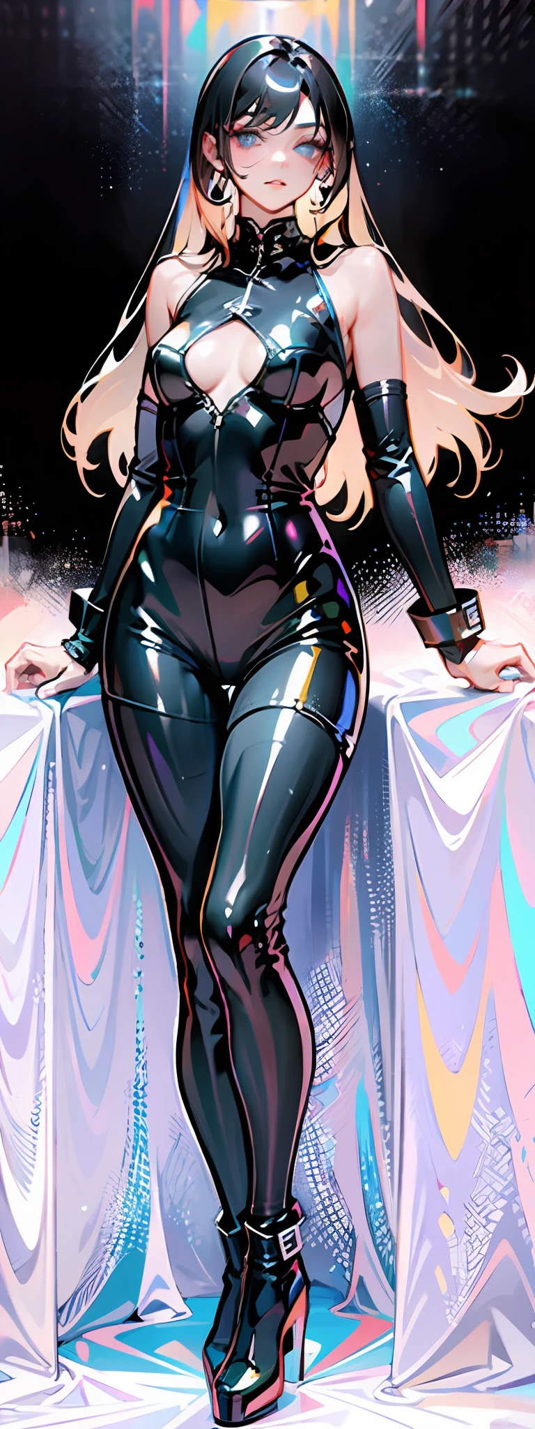 full body,a woman in a black dress and high heels posing for a picture, shiny black dress, tall thin beautiful goddess, sexy style, tall and slender, wearing a black bodysuit, stunning elegant pose, inspired by Helmut Newton, full body xianxia, wearing leather swim suite, sexy :8, sexy dress, photo of slim girl model, sexy look