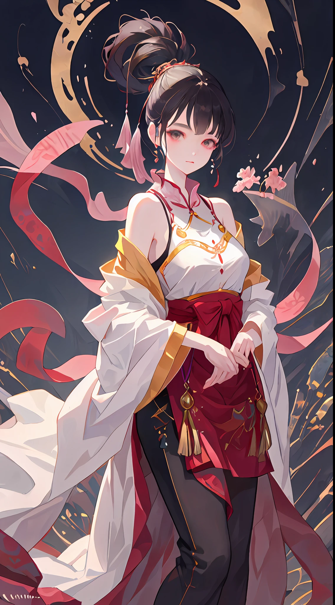 A beautiful girl in ancient China, aloof temperament, rose red long dress, huge plum blossoms, standing under a tree, sunshine, clear face, masterpiece, super detailed, epic composition, high quality, highest quality, 4k --v 6