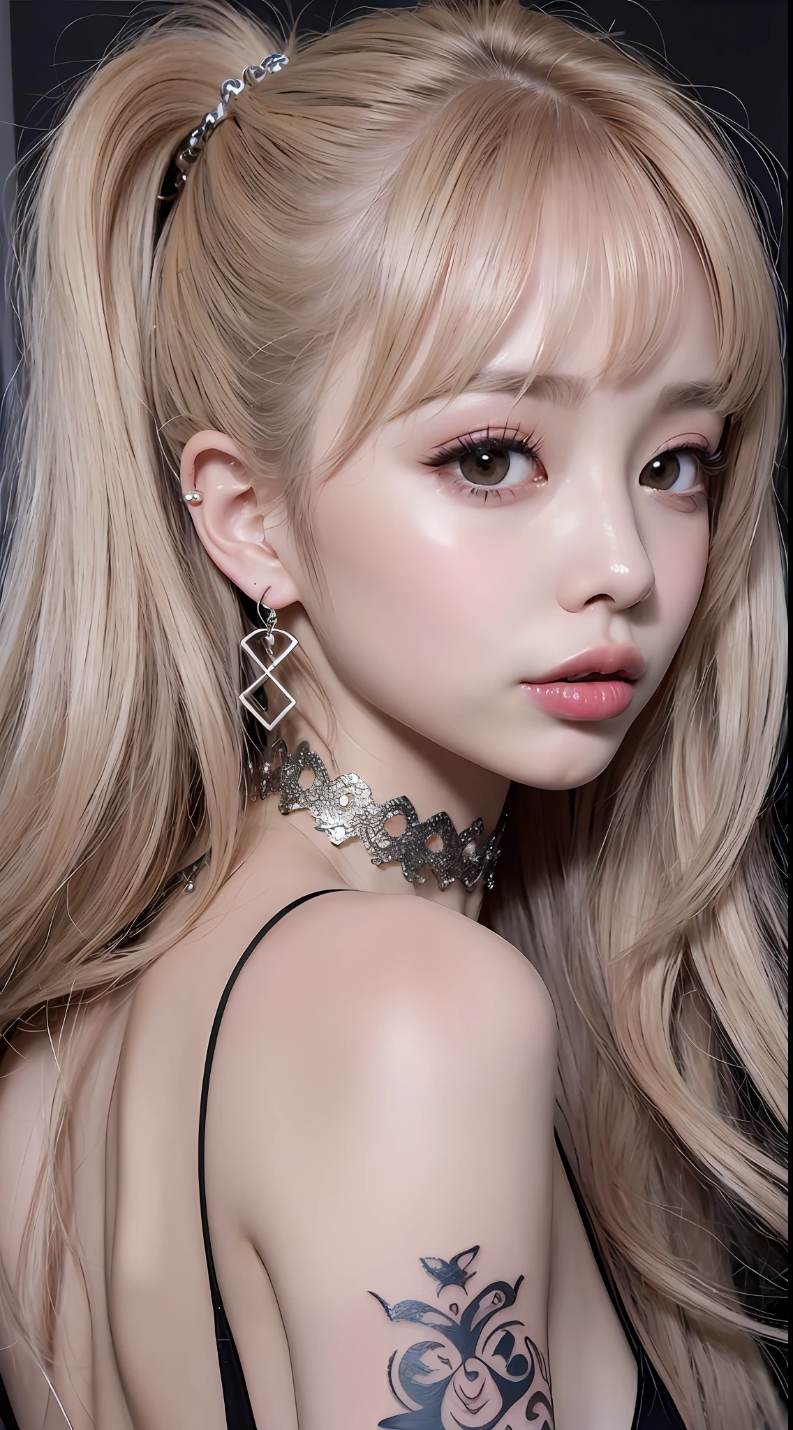 ((daytime、Real Light、Top  Quality、8K、巨作:1.3))、女の子1人、Slender beautiful girl:1.4、Abs 2,0、Ass 1.5、(Red Straight Hair、Beauty Breast 1.0)、White shorts:1.2、off shoulders、White Studio、hyperdetailed face、Detailed eye、Double eyelidd、Full body piercing、Unique earrings、Tragus、Tongue piercing、Silver earrings、Full body tattoo、The tattoo、a Pretty