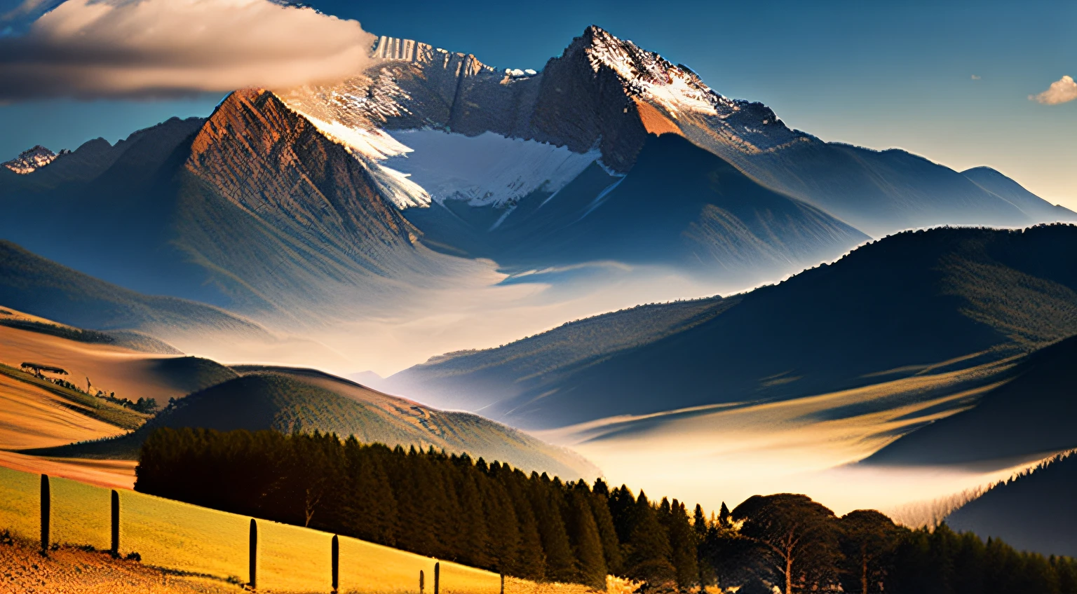 paisagem com montanhas, belas, que demostre paz