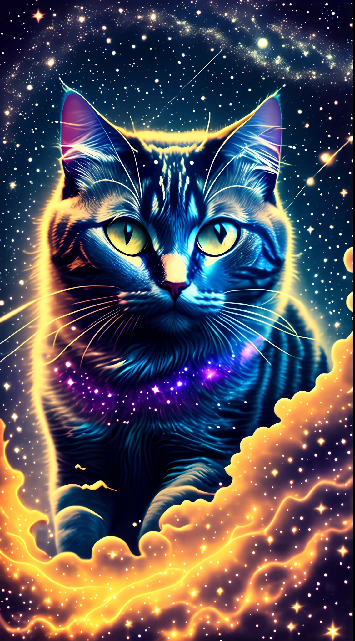 cat face in space, stars, nebula, universe