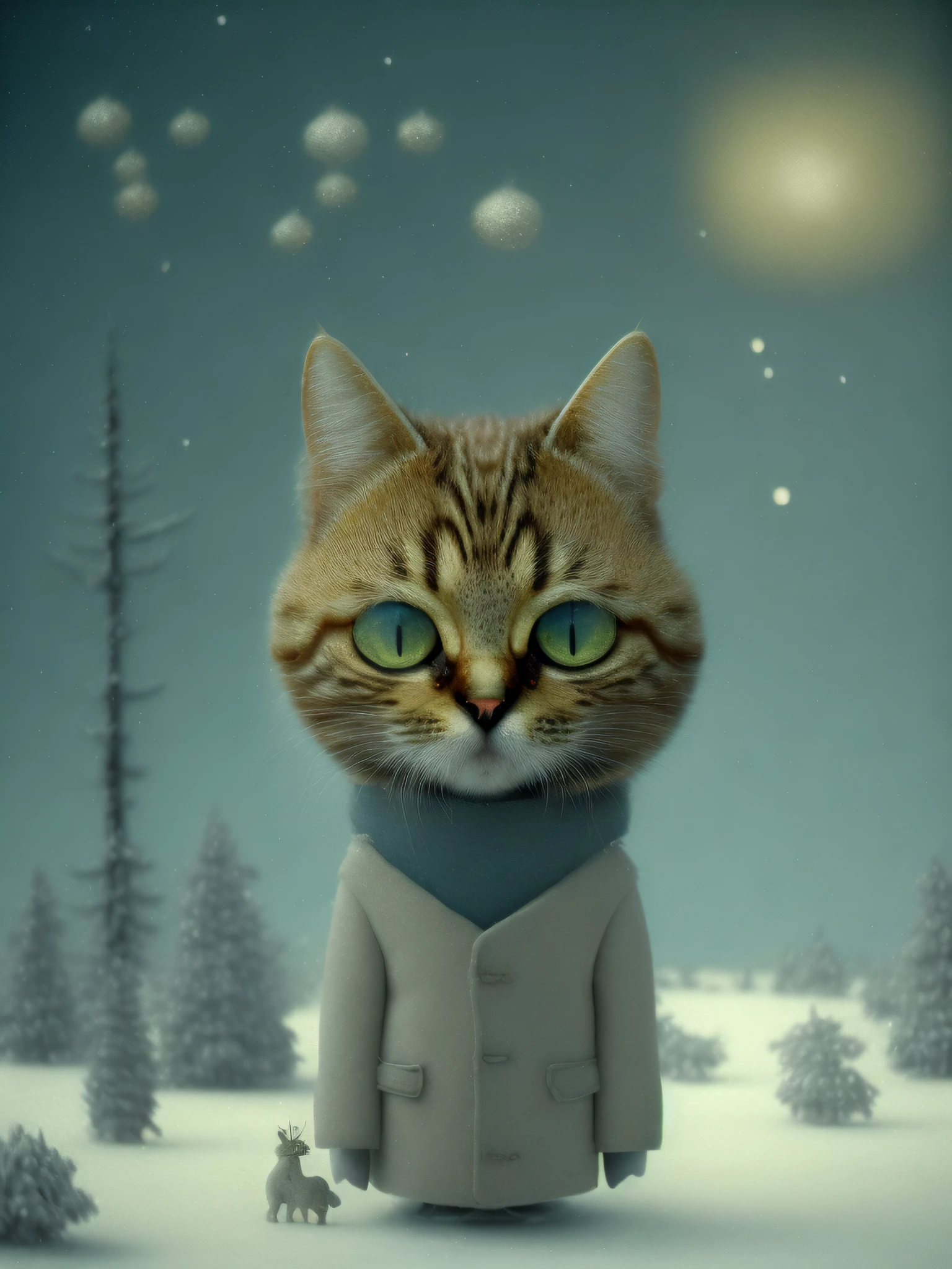 (SD(Stable Diffusion))), (landscape depiction),(Winter cat),(Painter),((画质词(Gorgeous)),(絵风描述(Ethereal)))(Screenpainting),(Surreal))),(Painter ( Draw a picture inspired by the work of Gabriel Pacheco)).