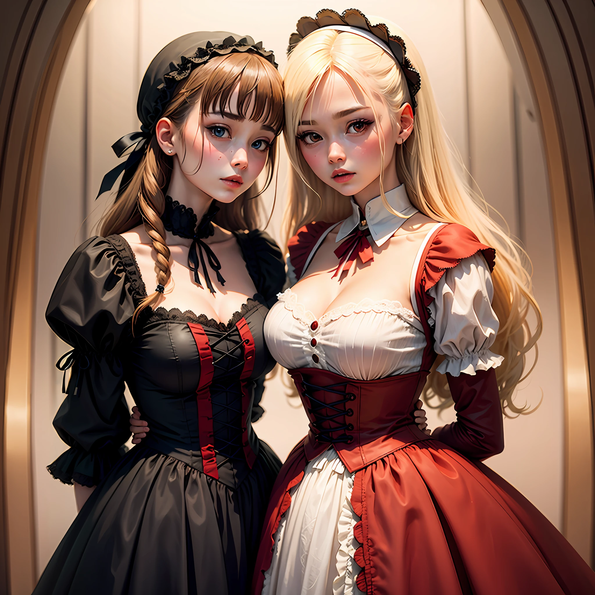 French doll、a blond、white man、Red Gothic clothes、ta --auto