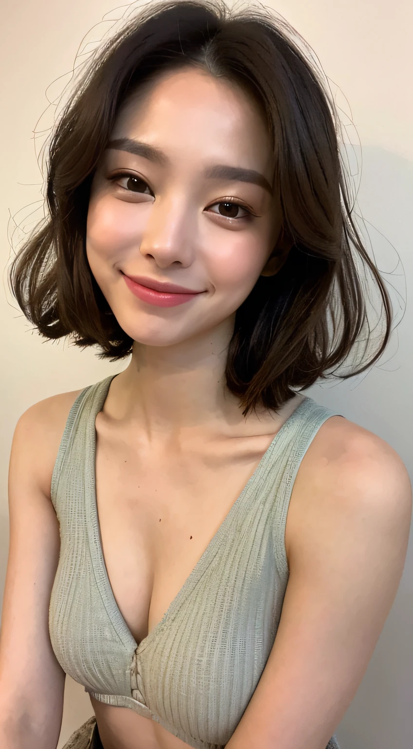 ((Best Quality, 8K, Masterpiece: 1.3)), 1girl, Slim Abs Beauty: 1.3, (Casual hairstyle, :1.2), Loose dress, super fine face, Delicate eyes, Double eyelids, smile. Take pictures in cute poses, very low figure, small waist, big breasts, close-up, close-up, beautiful background