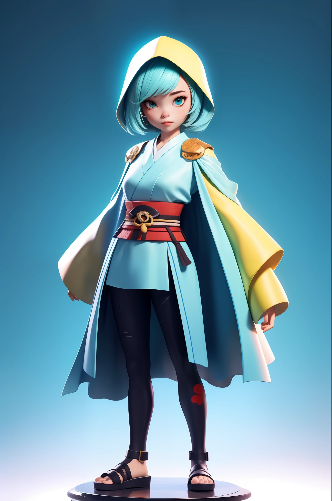 32character,(full body:1.2),simple background, masterpiece,best quality,(light Aquamarine gradient background:1.1) ,raiden shogun