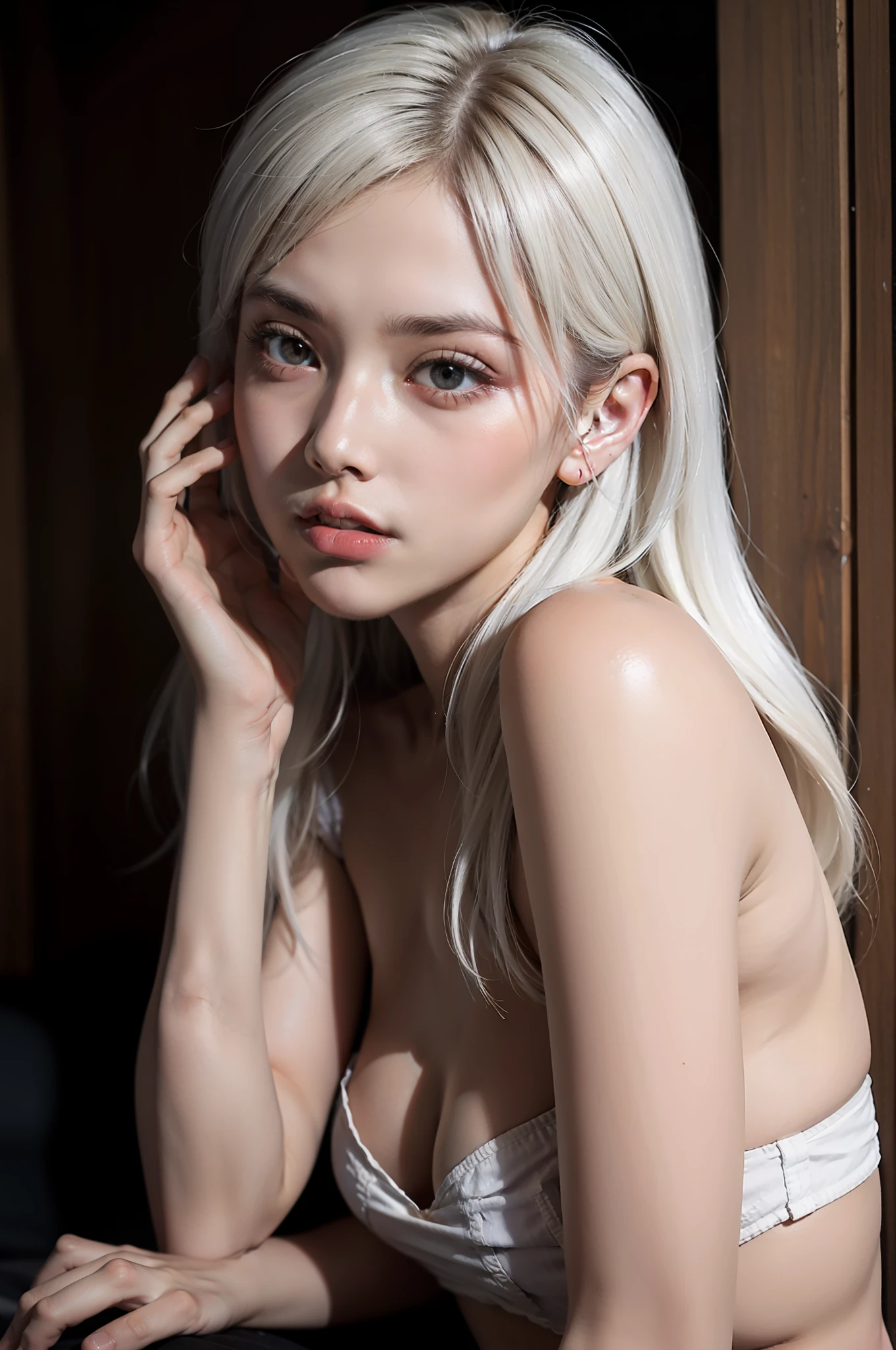 1girl, best quality, high resolution, highly detailed, white hair, brown eyes, fair skin,