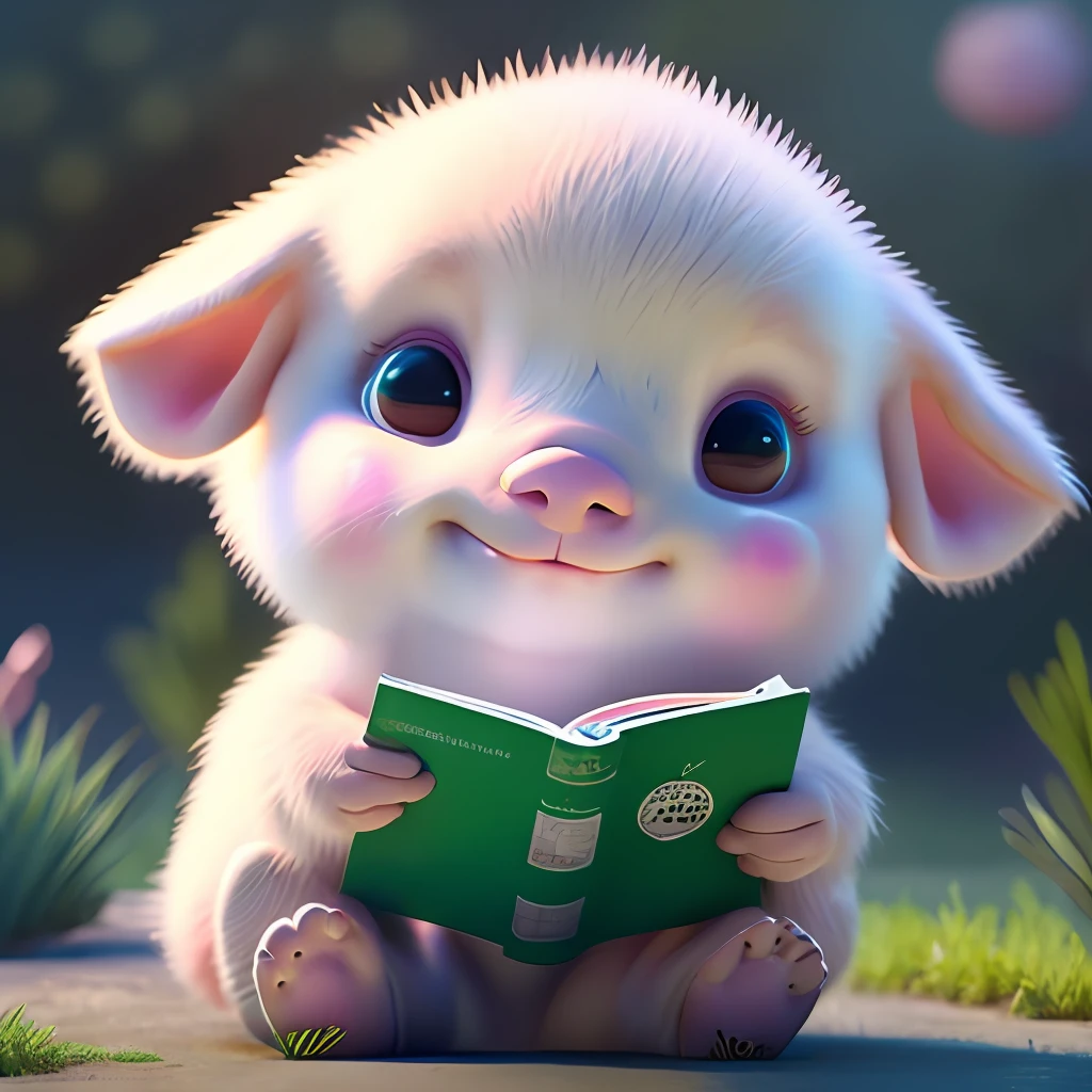 In this ultra-detailed CG art，Cute little piglet in the garden，Reading，lolth，of the best quality，high resolucion，Complicated details，fantacy，cute animal，zhangzui，lolth！！！