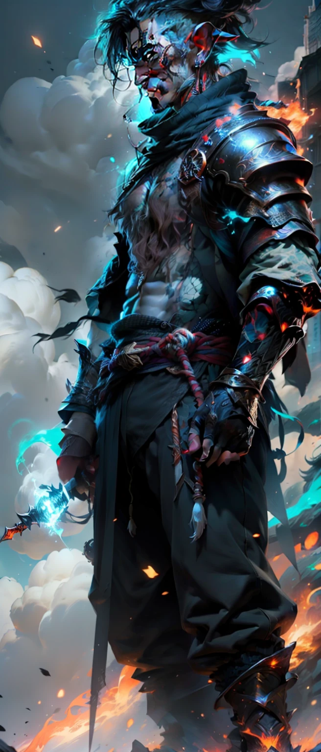 Dragon, Cloud, Particle Effects, Warrior, Male, Spear, Handsome, 8K Ultra HD