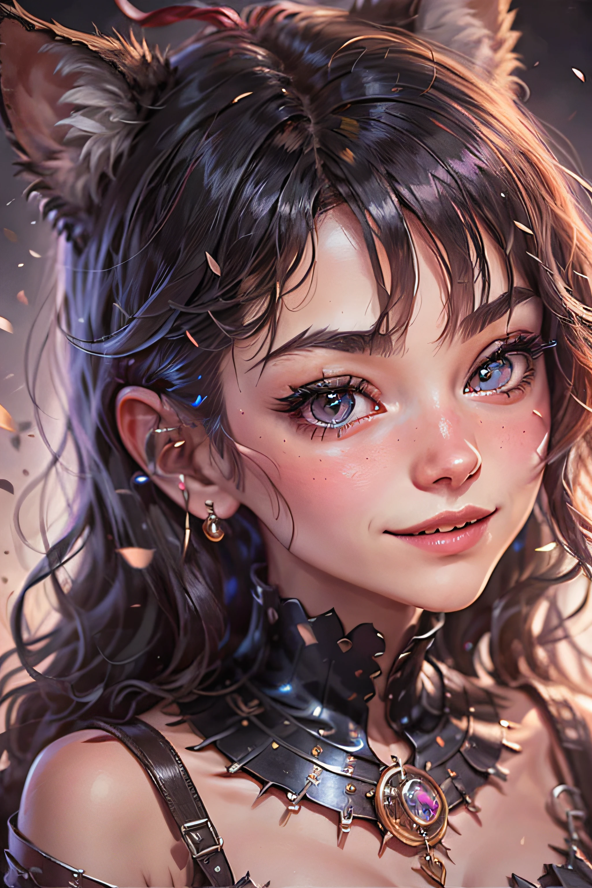 black hair, hair bobbles, wince, longeyelashes, solid circle eyes, fake animal ears, light smile, ear blush, fang, Surrealism, drop shadow, anaglyph, stereogram, tachi-e, pov, atmospheric perspective, 8k, super detail, ccurate, best quality, UHD, anatomically correct, award winning, high quality, high details, 4K