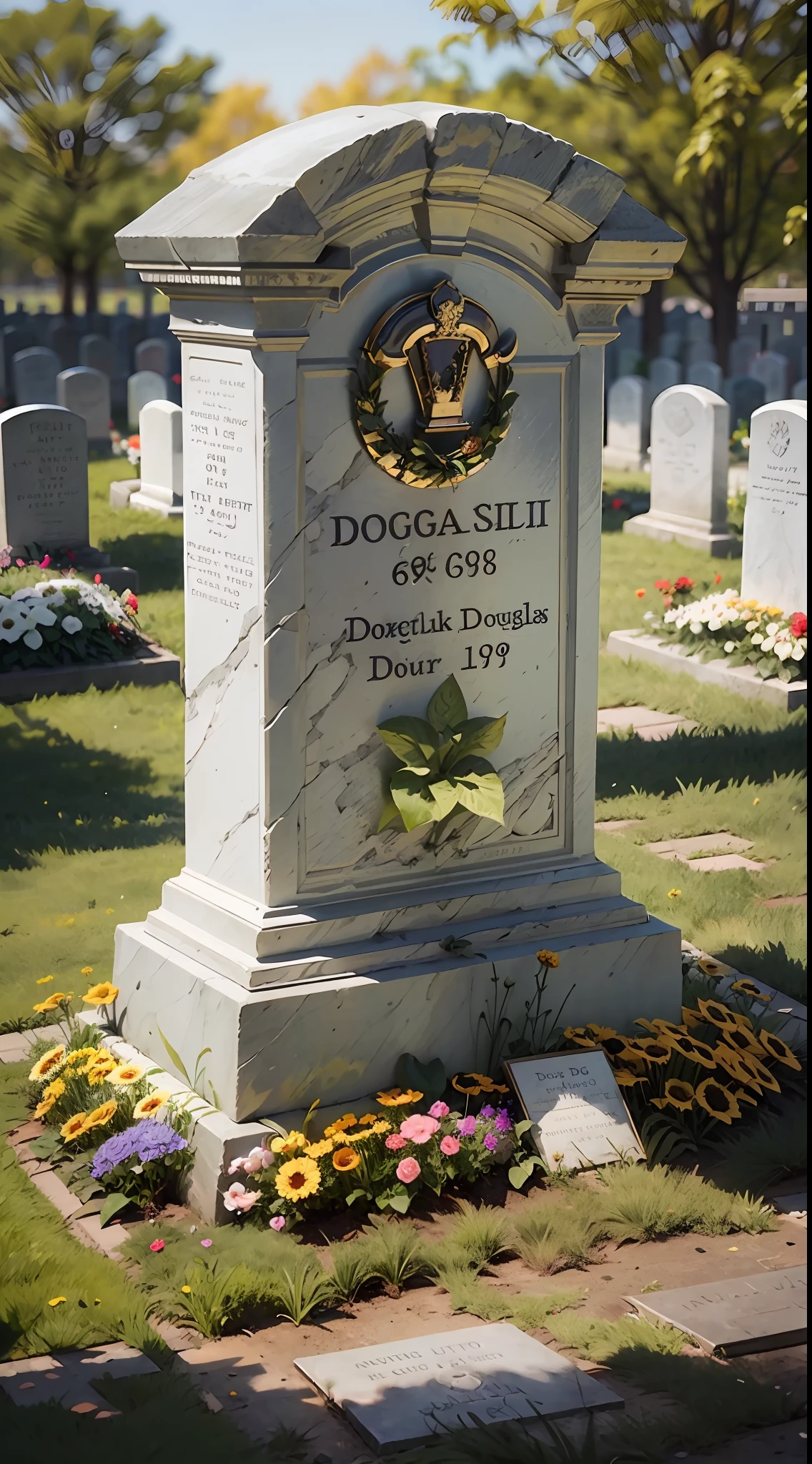 grave of 68 year old Douglas Parkhurst, a lot of flowers, hero, hero's grave, memorial