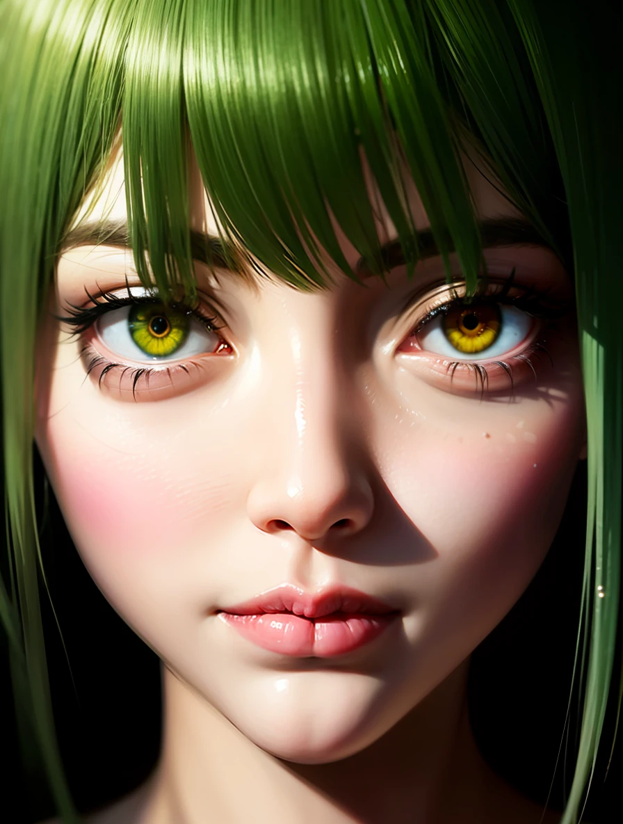 hair that changes from bright pink to green,
Face Up,beautiful detailed eyes,symmetrical clear eyes,extremely detailed eyes,highres, extremely CG