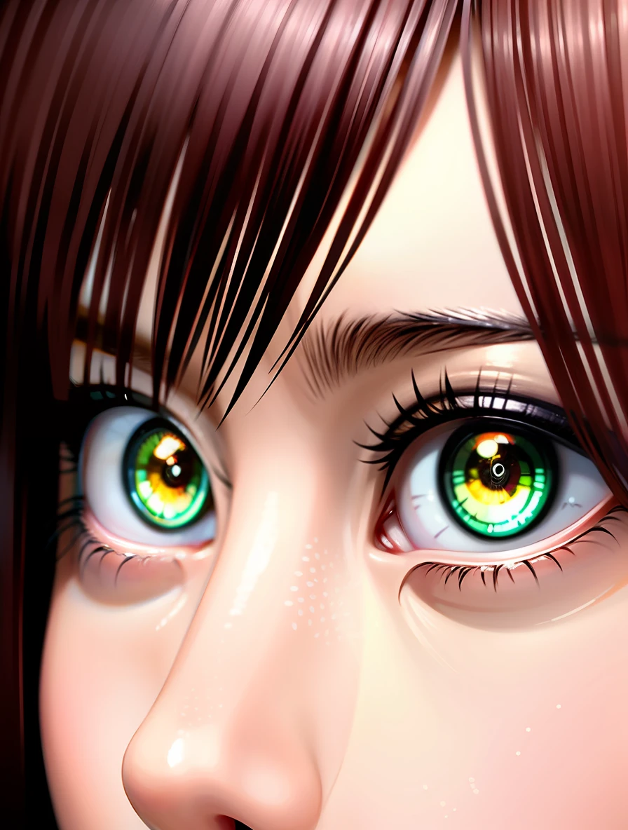 hair that changes from bright pink to green,
Face Up,beautiful detailed eyes,symmetrical clear eyes,extremely detailed eyes,highres, extremely CG