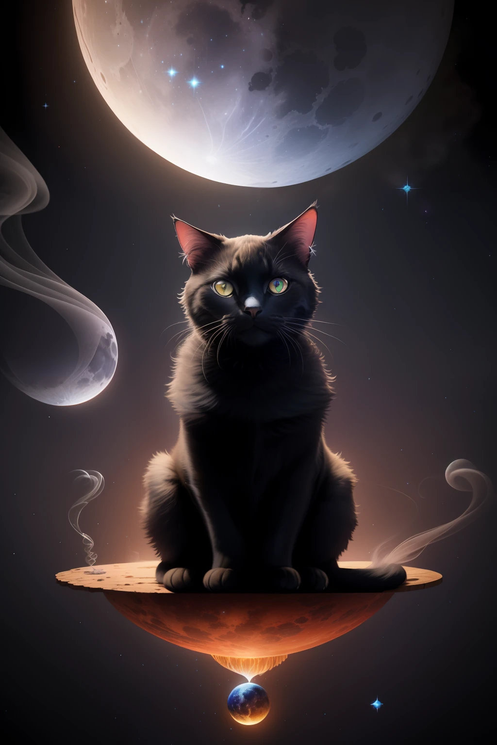 masterpiece, best quality
{{black cat}}
galaxies, spirals, space, nebulae, stars, smoke, iridescent, intricate detail, in the shape of a cat, octane render, magical world, moon, magical drop, 8k, --q 2 --ar 2:3 --uplight