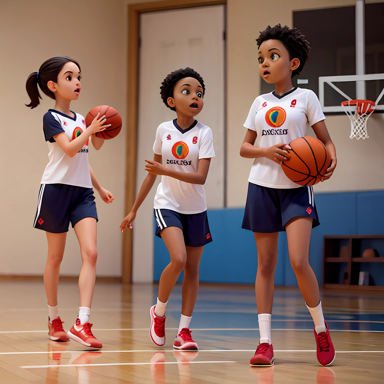 meninas africanas, jogando basquetebol, pele escura