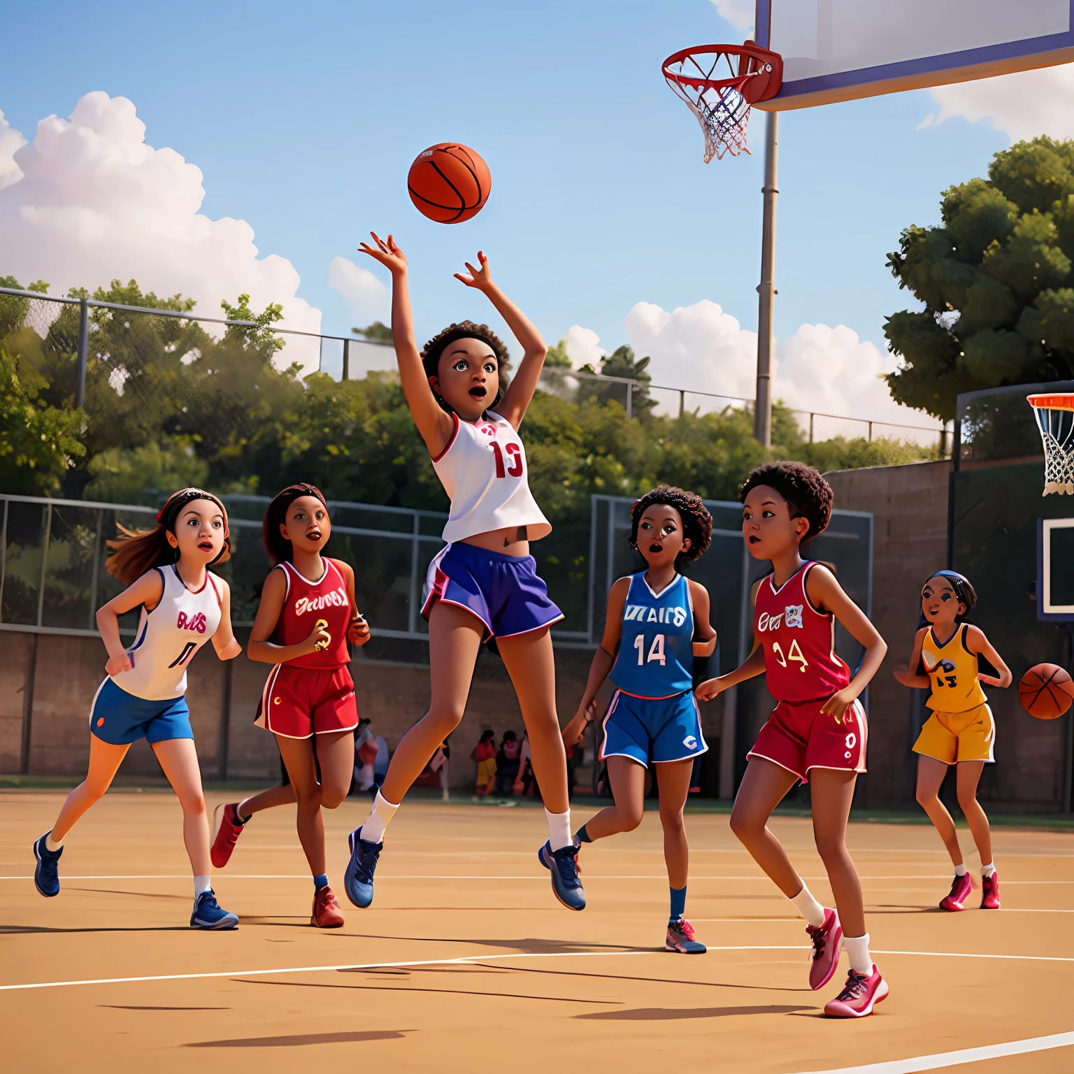 meninas africanas, jogando basquetebol, pele escura