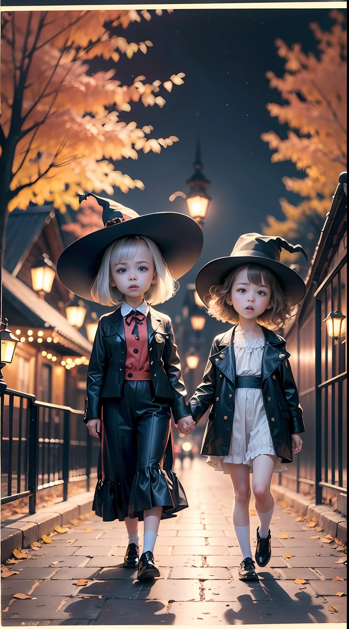 Halloween night in 1968, two  girls walking in the night