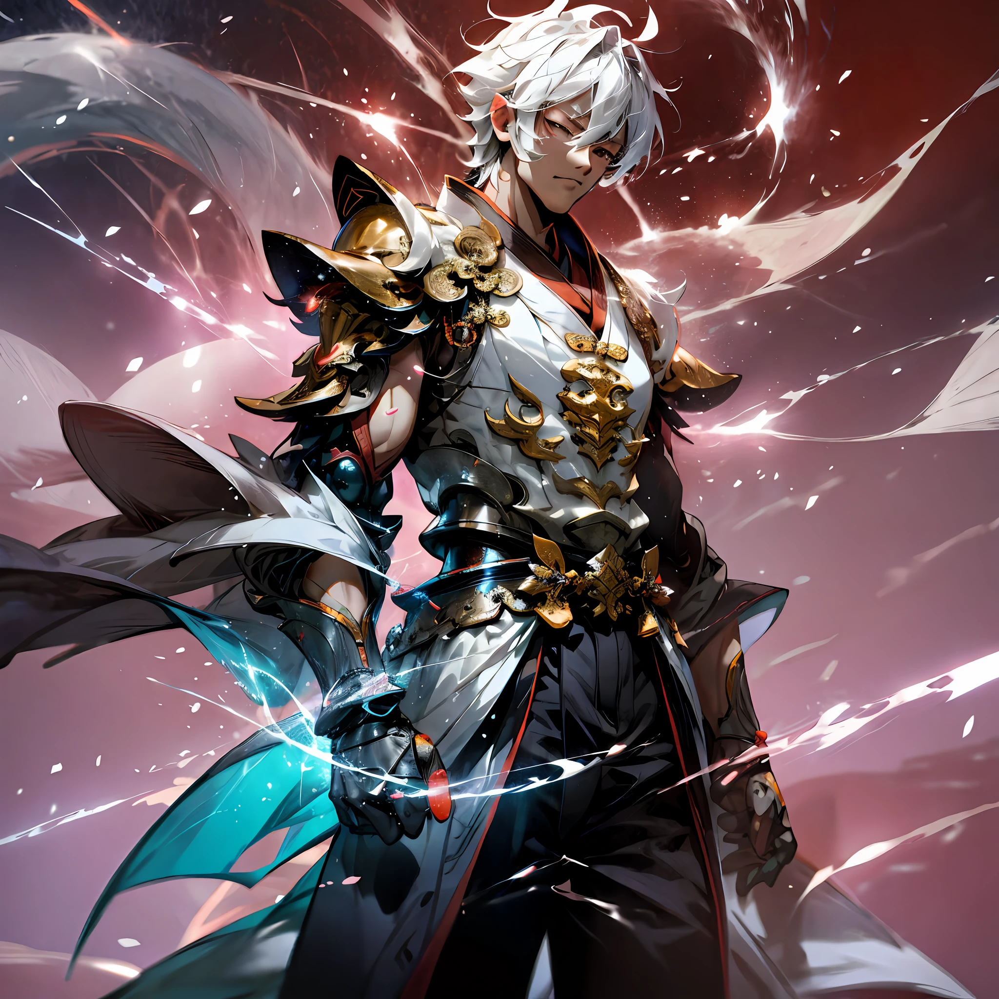 Personaje de anime con una espada y una armadura en un fondo oscuro, por Yang J, Keqing de Genshin Impact, Zhongli de Genshin Impact, Loong, Thancred Waters al estilo de Wlop, Personaje de Genshin Impact, Chengwei Pan en ArtStation, Estilo de arte G Liulian, por Zhou Chen, Ross Tran y Bayard Wu, wlop