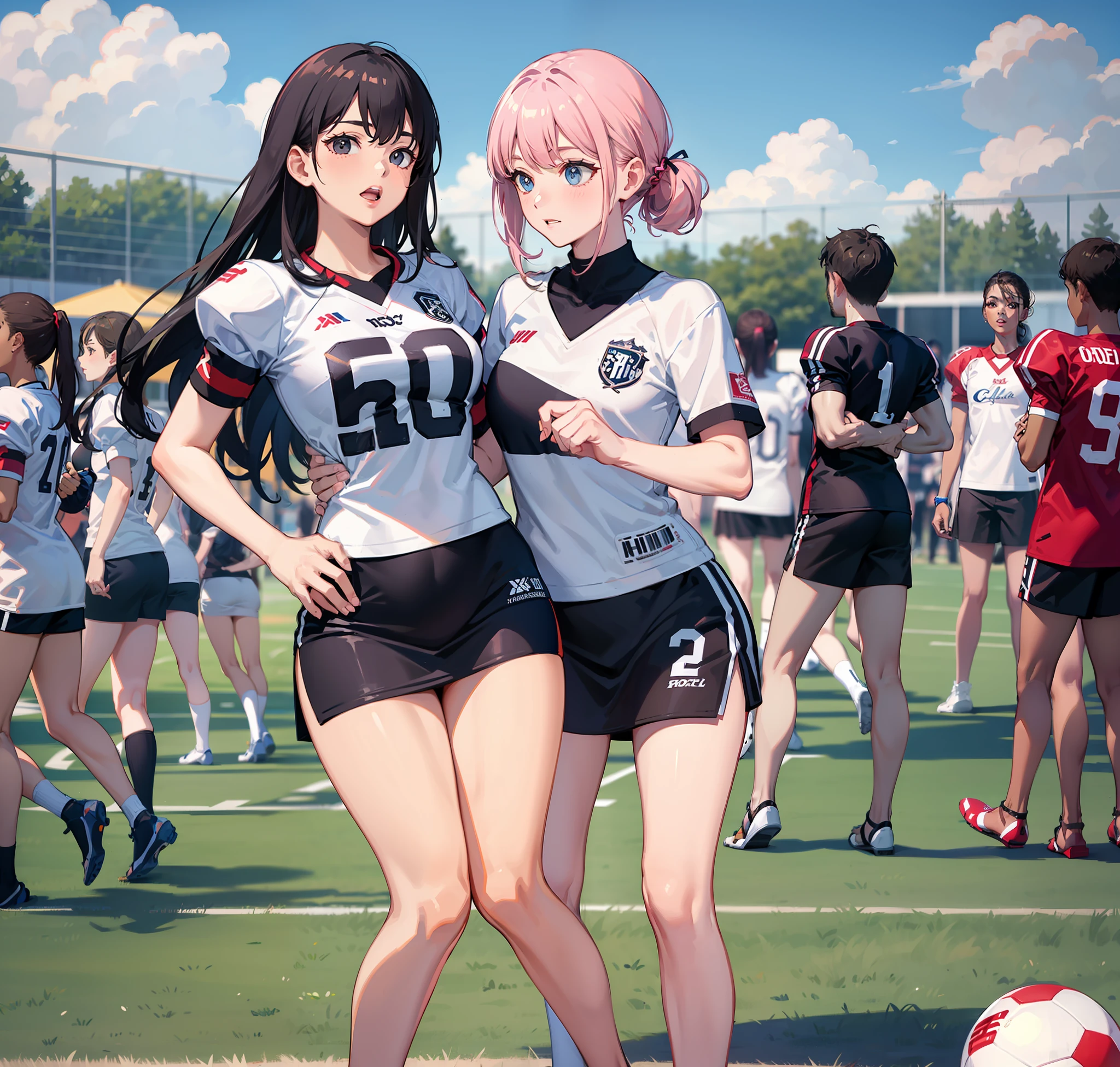 High heeled sandals short skirt to play football