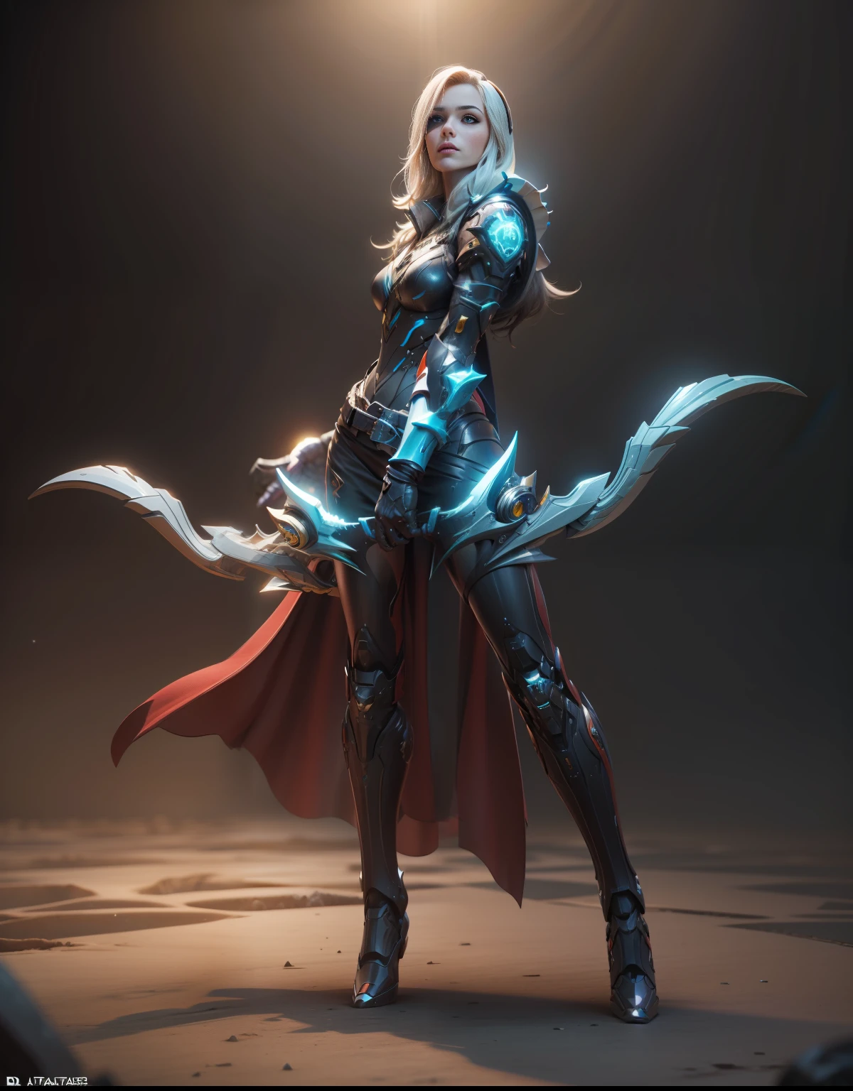 ((3d)), ((Super Resolution)), ((rosto alta qualidade)). luzes azuis, futuristic mmorpg scenario, montanhas de neve, action