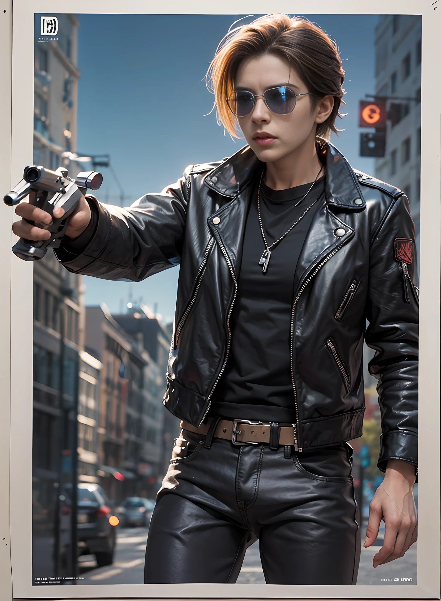 terminator in action, oculos de sol. movie poster