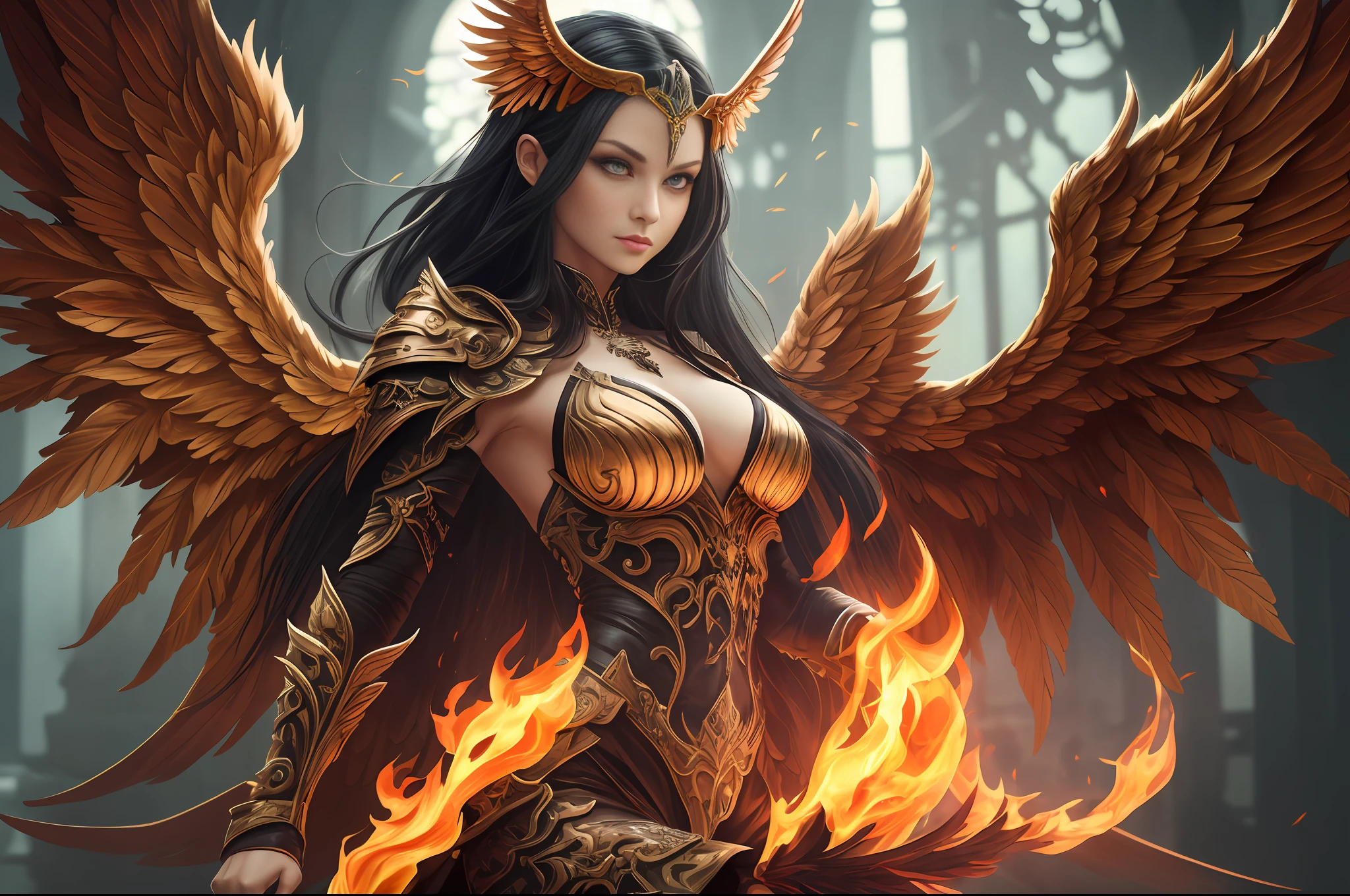 (extremely detailed CG unity 8k wallpaper,masterpiece, best quality, ultra-detailed, beautiful detailed eyes:1.2),best illumination, (best shadow, an extremely delicate and beautiful, bloom), dark angel, 1gril,solo,red eyes,Heavy armor,long hair,holding sword,black wings with golden edge,red jewelry,(huge wings:1.4),Film filter,Satan, Hellfire,full body,demon,flame,Tattoo,lucifer, ultimate_beautiful_g