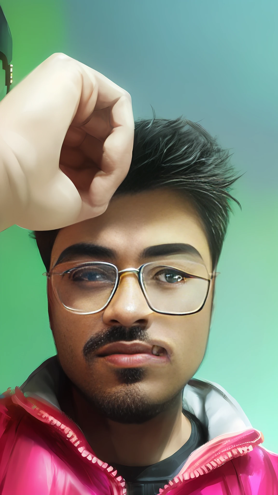 portrait of a cyberpunk cyborg man, third person, d&d, sci fi fantasy, intricate, richly detailed colored, art by range murata, highly detailed, 3d, octane render, bright colors, digital painting, trending on artstation, sharp focus, illustration style of stanley artgerm, less facial hair, Black eyes