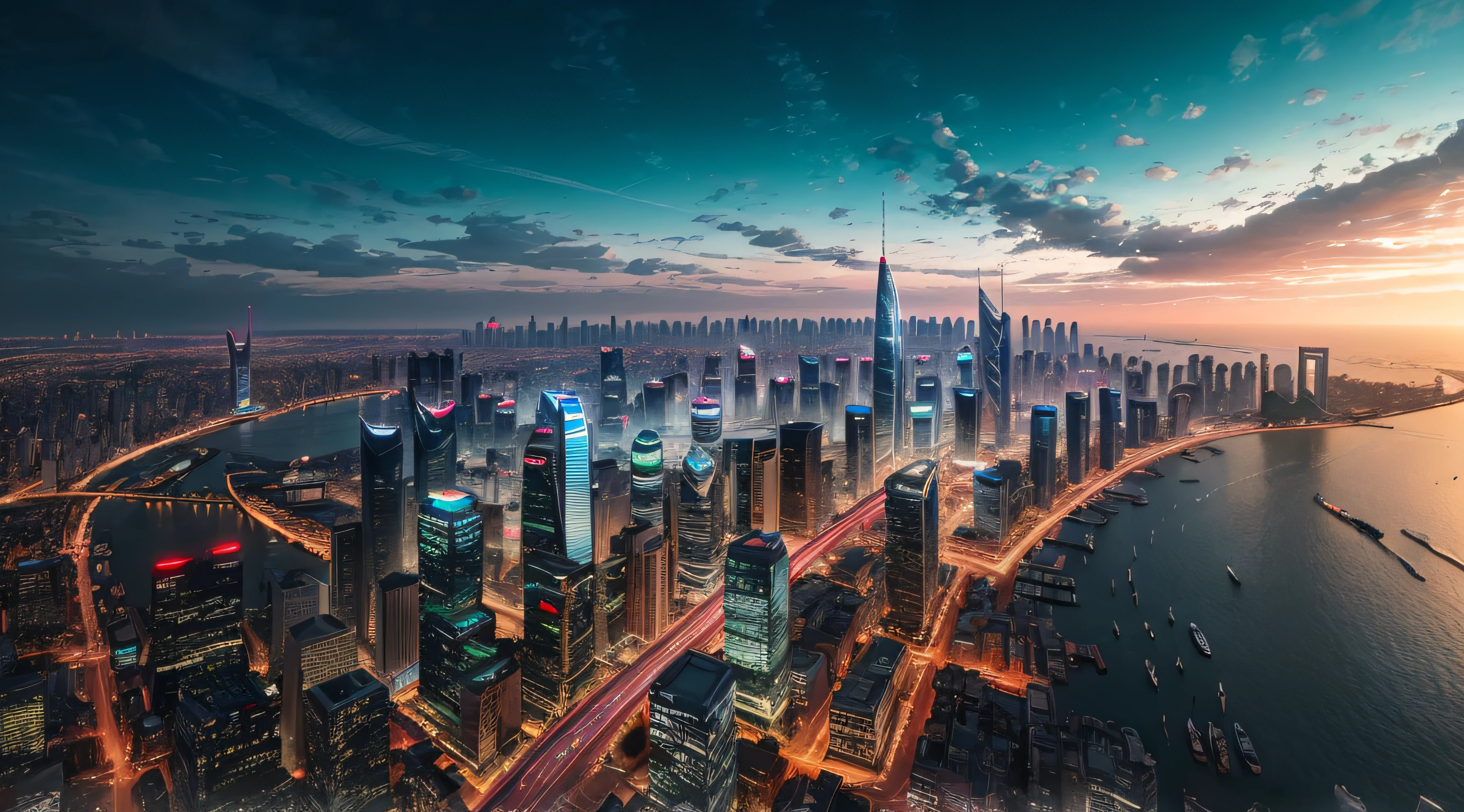 Modern metropolis,China's super first-tier cities,Top-down view,Tall urban agglomerations,The architecture of the city is majestic,Surreal Photo,During the Day,Deep blue sky,mystique,Cinematography,the movie,8K,high detailes --auto