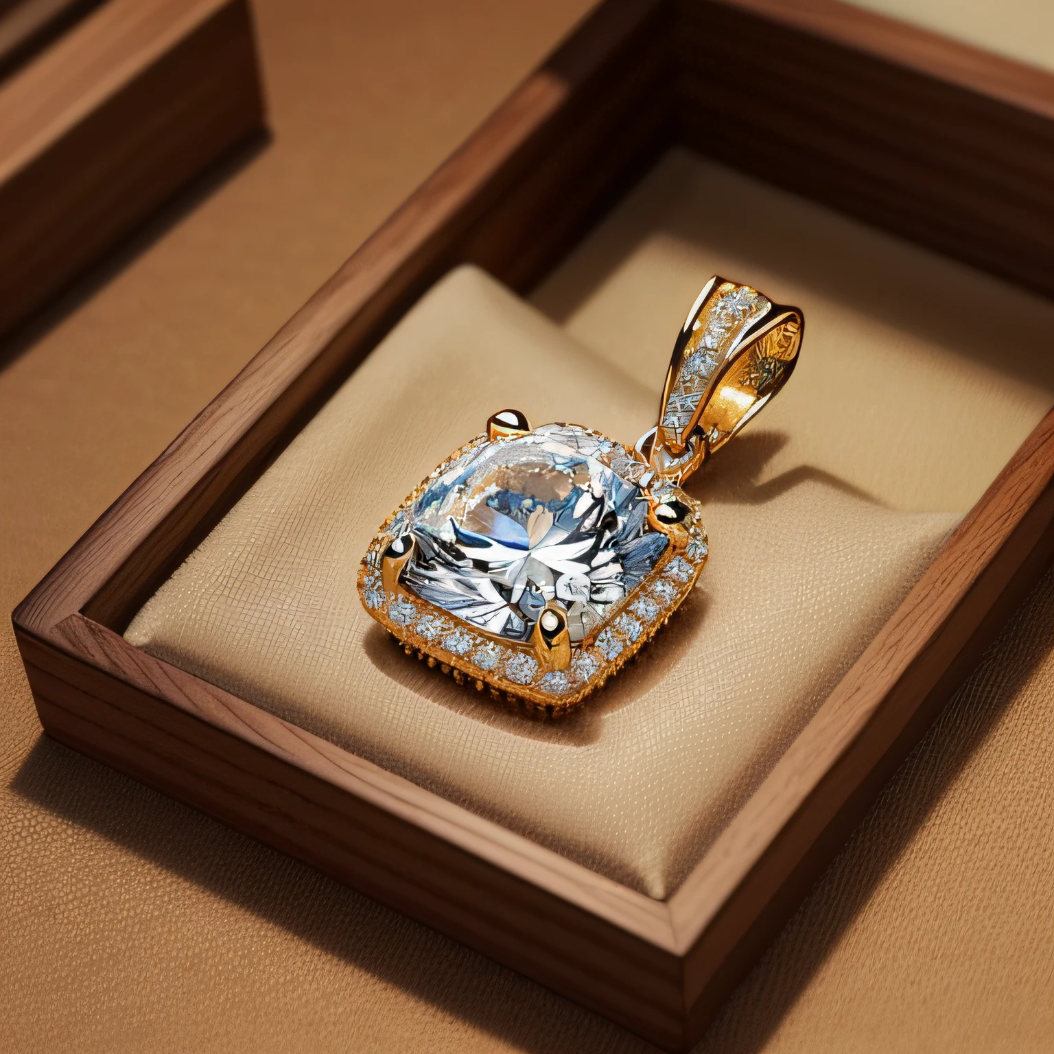 Beautiful diamond pendant,Croixin style,Place in a flannel tray,Take photos of accessories,nmasterpiece,with rich details,with rich details,The details are incredible,真实感,UltraHighResolution