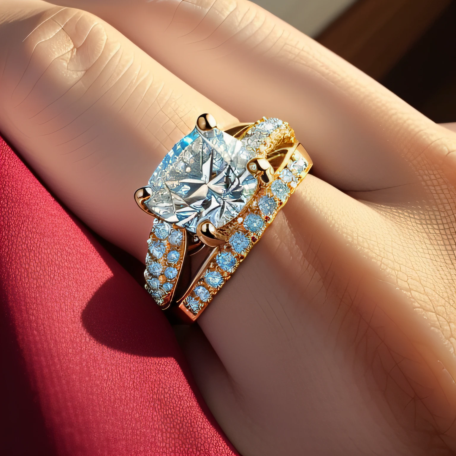 Beautiful diamond ring,Croixin style,Thin rings with patterns,Detailed details,Take photos of accessories,nmasterpiece,with rich details,with rich details,The details are incredible,真实感,UltraHighResolution