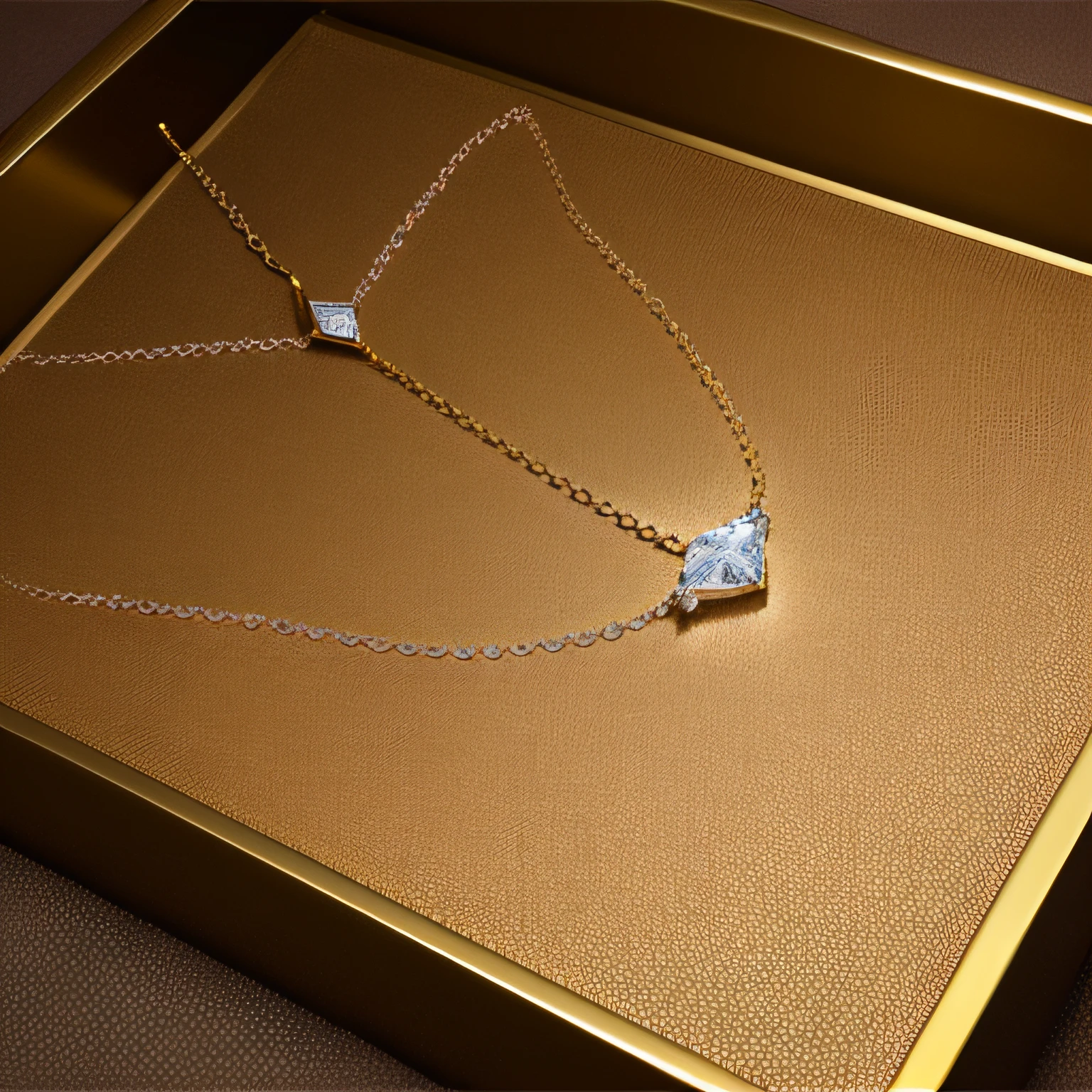 Beautiful diamond pendant necklace，Croixin style，Place in a large tray of flannel，Take photos of accessories，nmasterpiece，with rich details，with rich details，The details are incredible，Ultimate beauty，真实感，UltraHighResolution