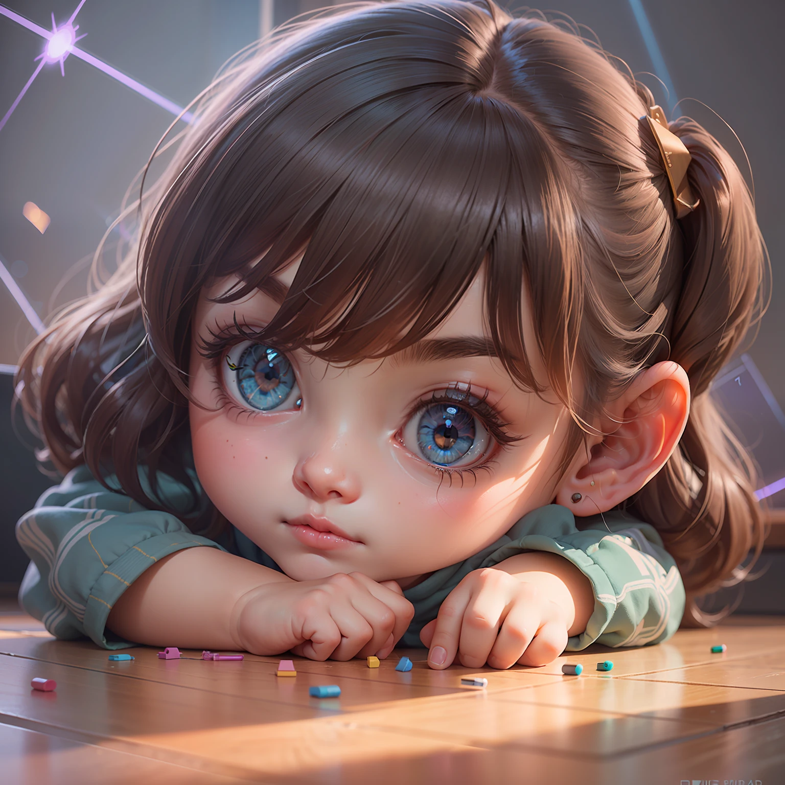 (a cute little girl solves a complicated math problem), 1girl, (Masterpiece, Best Quality, High Details), (HDR, high dynamic range), octane render, subsurface scattering, radiant light rays, realistic shadows, (disney, pixar), blender, 3D