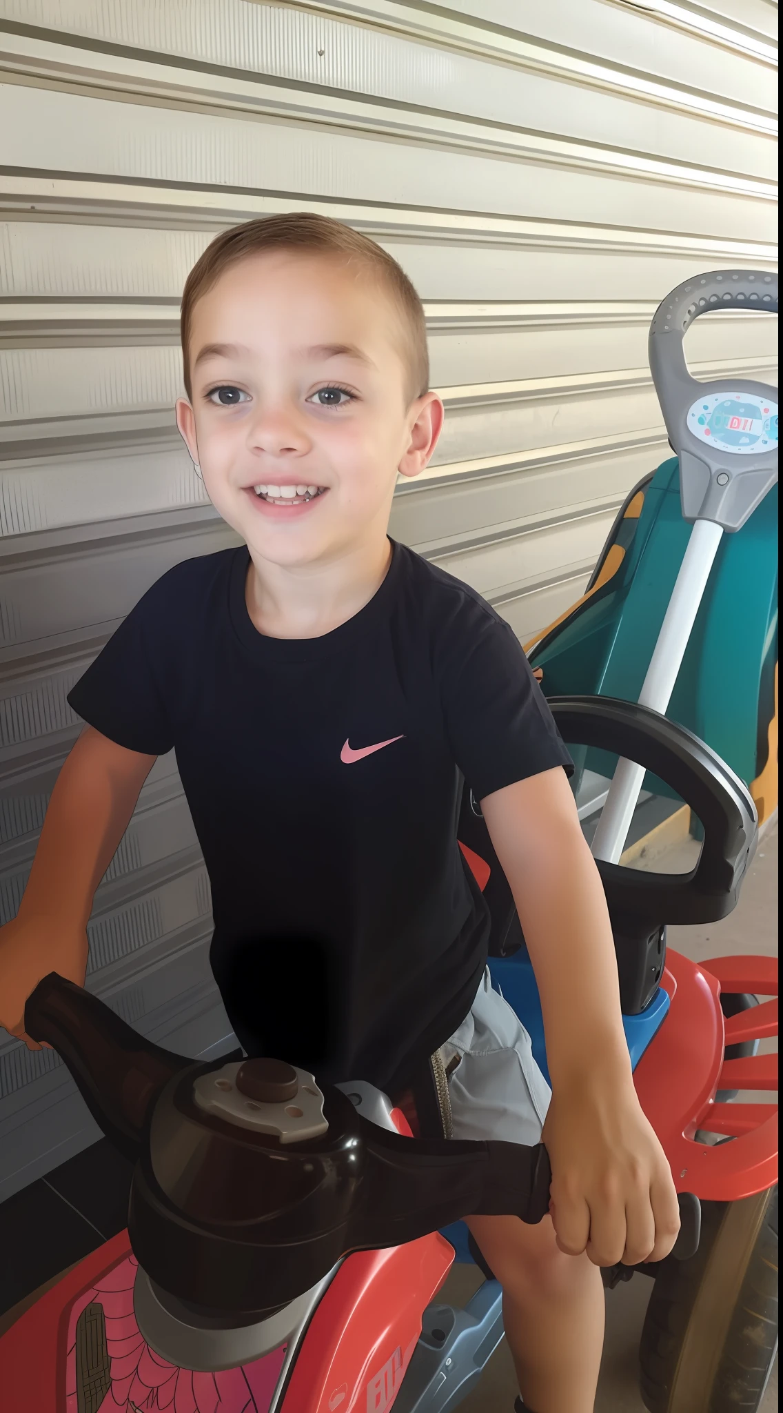 there is a young boy riding a tricycle with a stroller, 2 anos, 4 anos de idade, trying to ride it, andar de bicicleta, Riyahd Cassiem, cabrito, ele tem cerca de 2 5 anos de idade, caio santos, garotinho, anda de bicicleta, 2 3 anos, ele tem cerca de 3 0 anos de idade