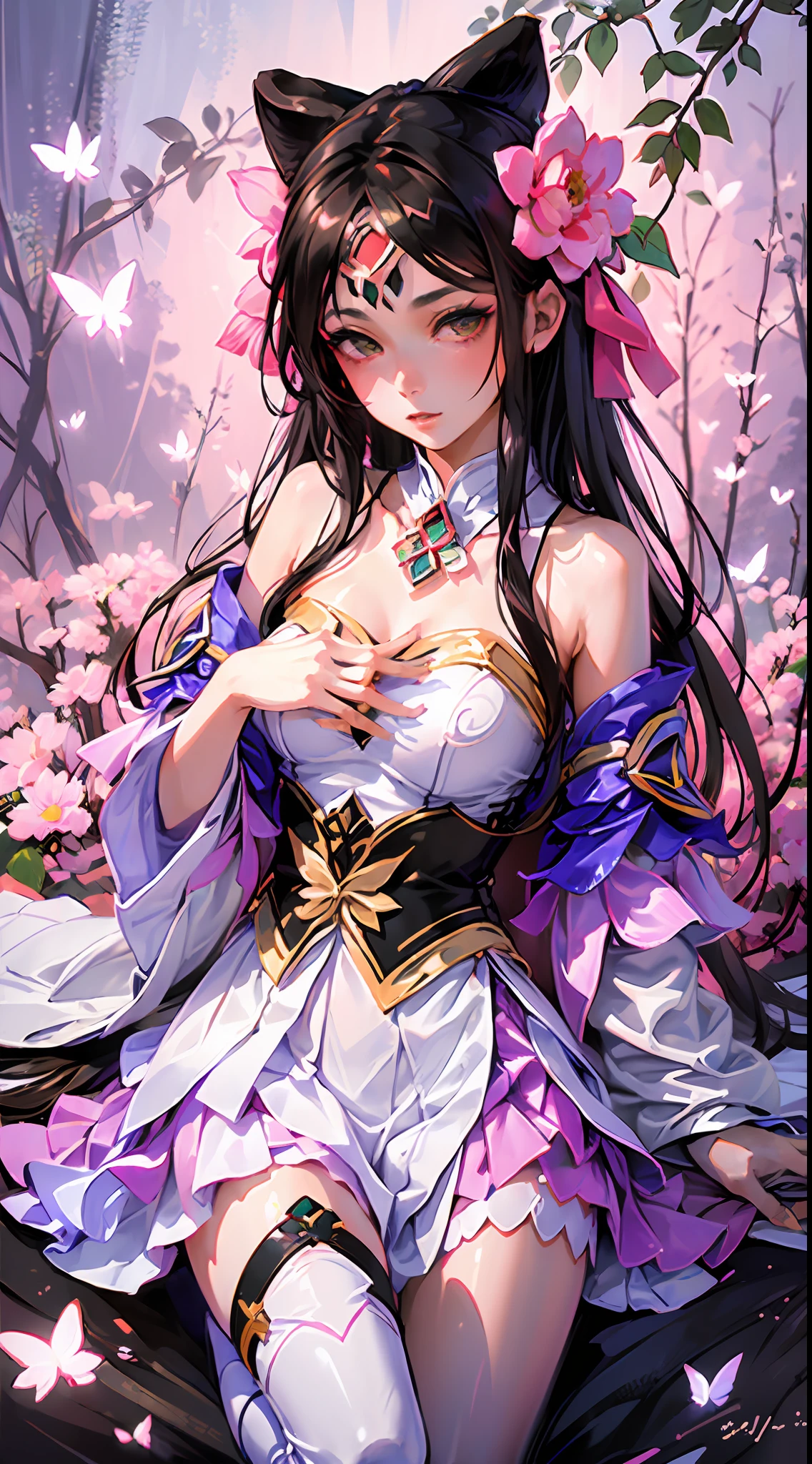 (masterpiece,best quality:1.4),ultra-detailed,illustration,
(solo,1girl,loli:1.2),
Flower field, flower, butterfly,diaochan,