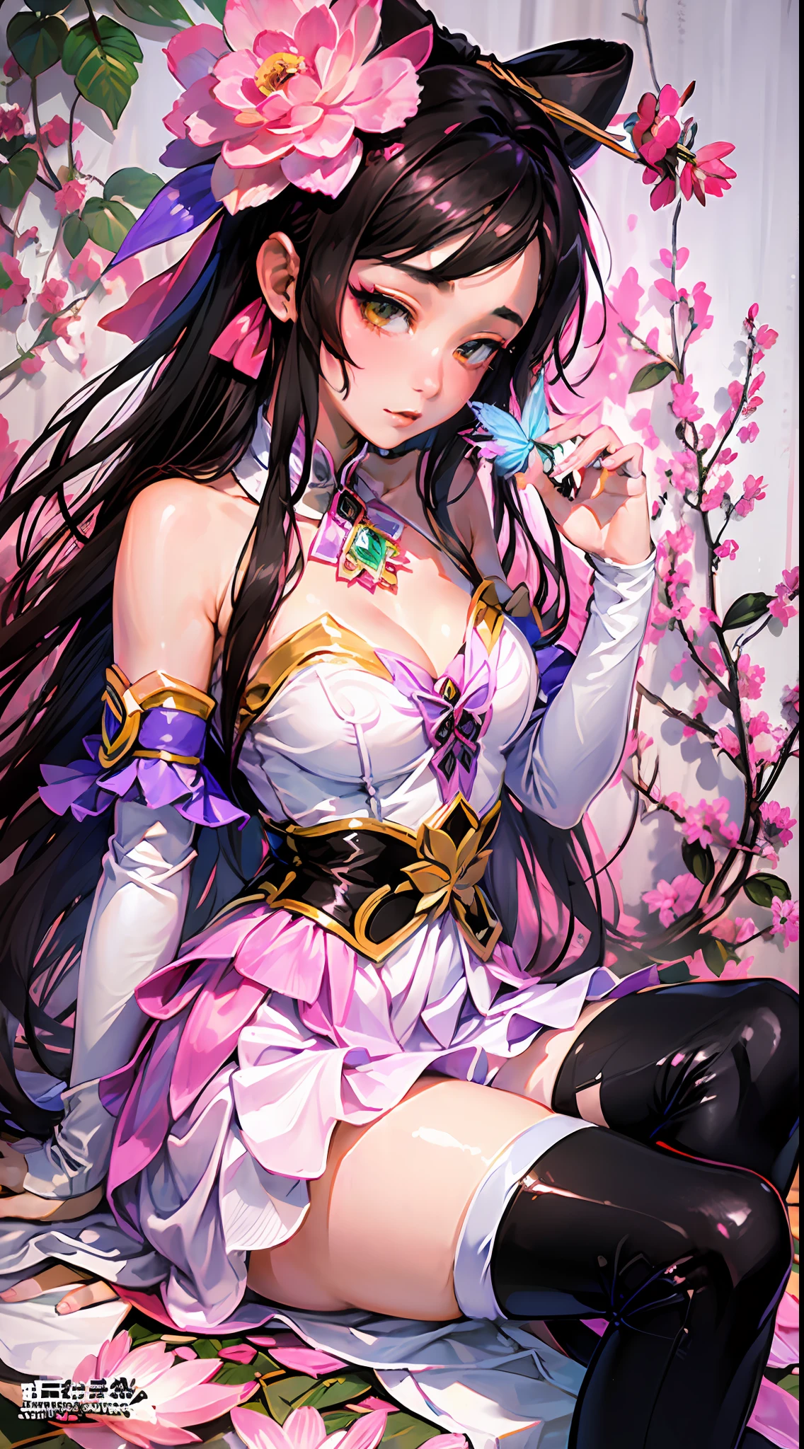 (masterpiece,best quality:1.4),ultra-detailed,illustration,
(solo,1girl,loli:1.2),
Flower field, flower, butterfly,diaochan,