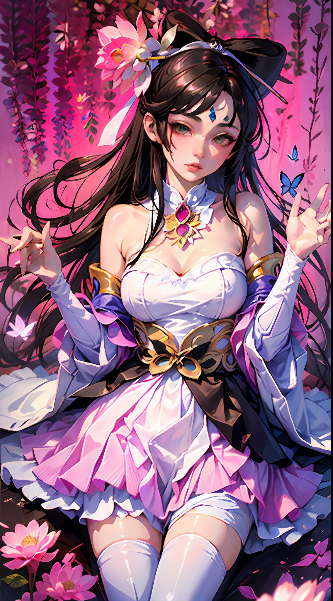 (masterpiece,best quality:1.4),ultra-detailed,illustration,
(solo,1girl,loli:1.2),
Flower field, flower, butterfly,diaochan,